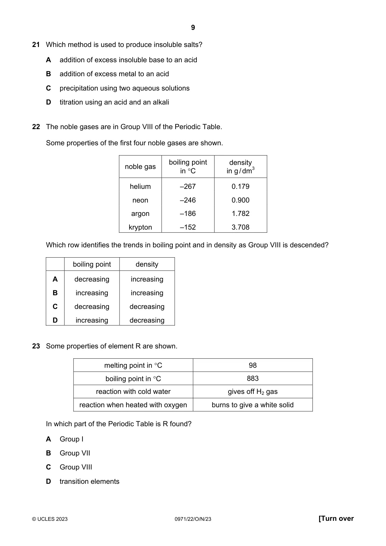 Cambridge IGCSE Chemistry (9-1) 0971 2023 Oct/Nov Paper 2 · Variant 2 question paper, page 9 of 16