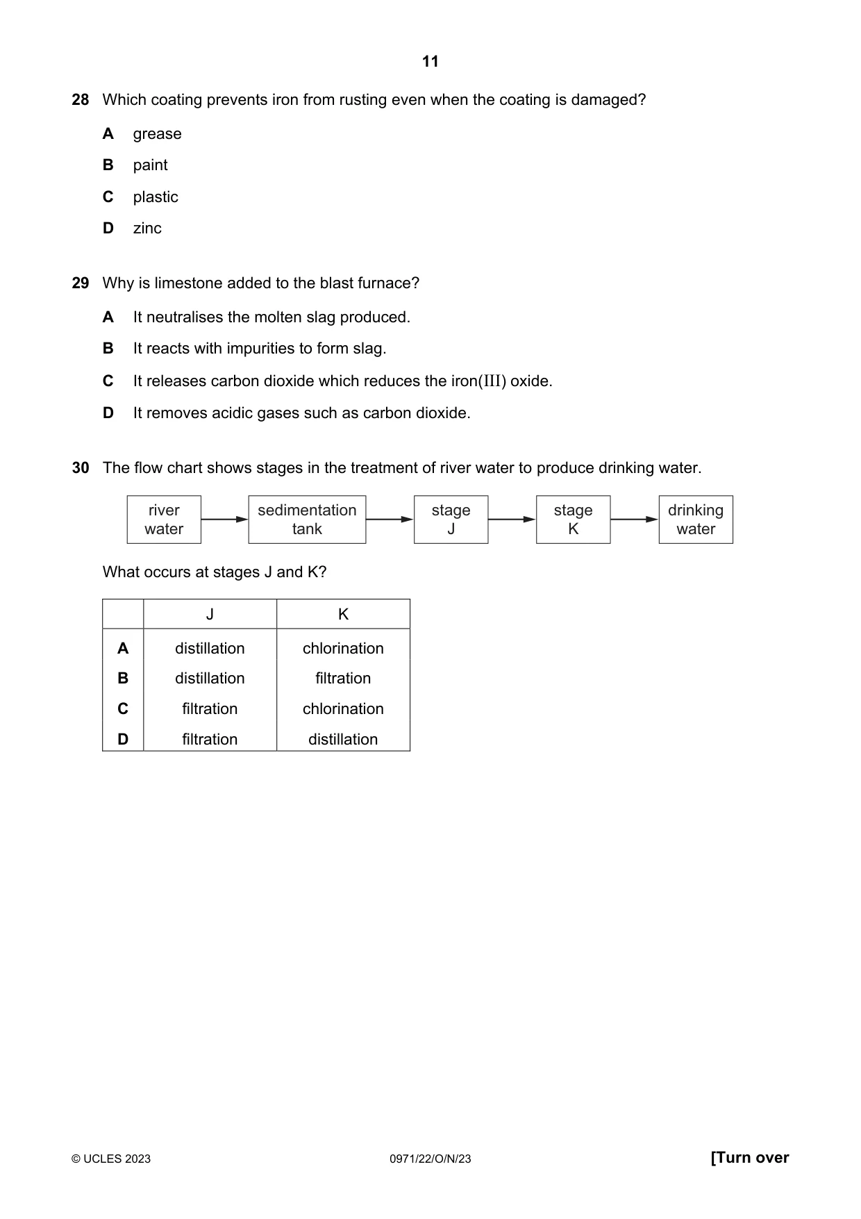 Cambridge IGCSE Chemistry (9-1) 0971 2023 Oct/Nov Paper 2 · Variant 2 question paper, page 11 of 16