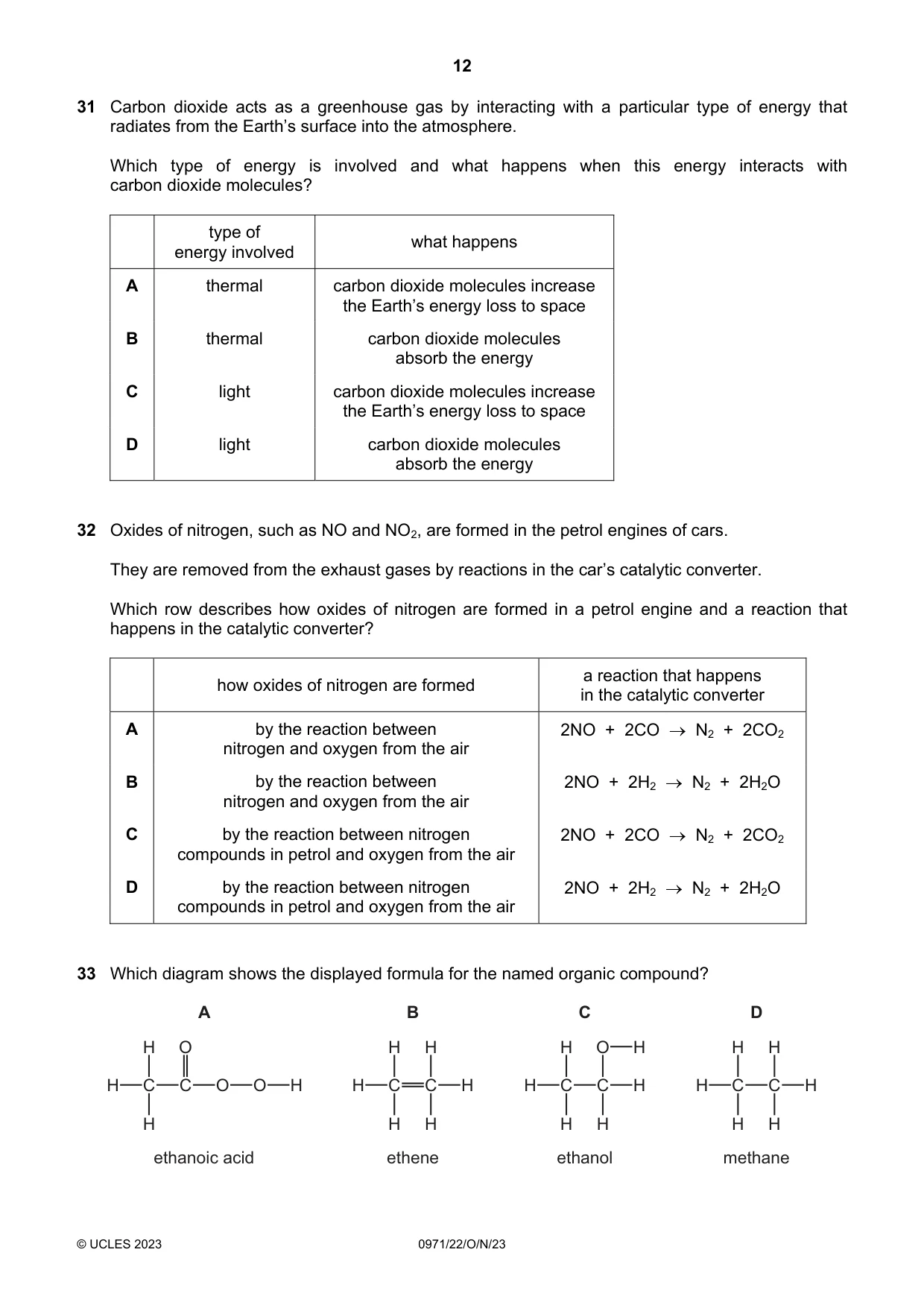 Cambridge IGCSE Chemistry (9-1) 0971 2023 Oct/Nov Paper 2 · Variant 2 question paper, page 12 of 16