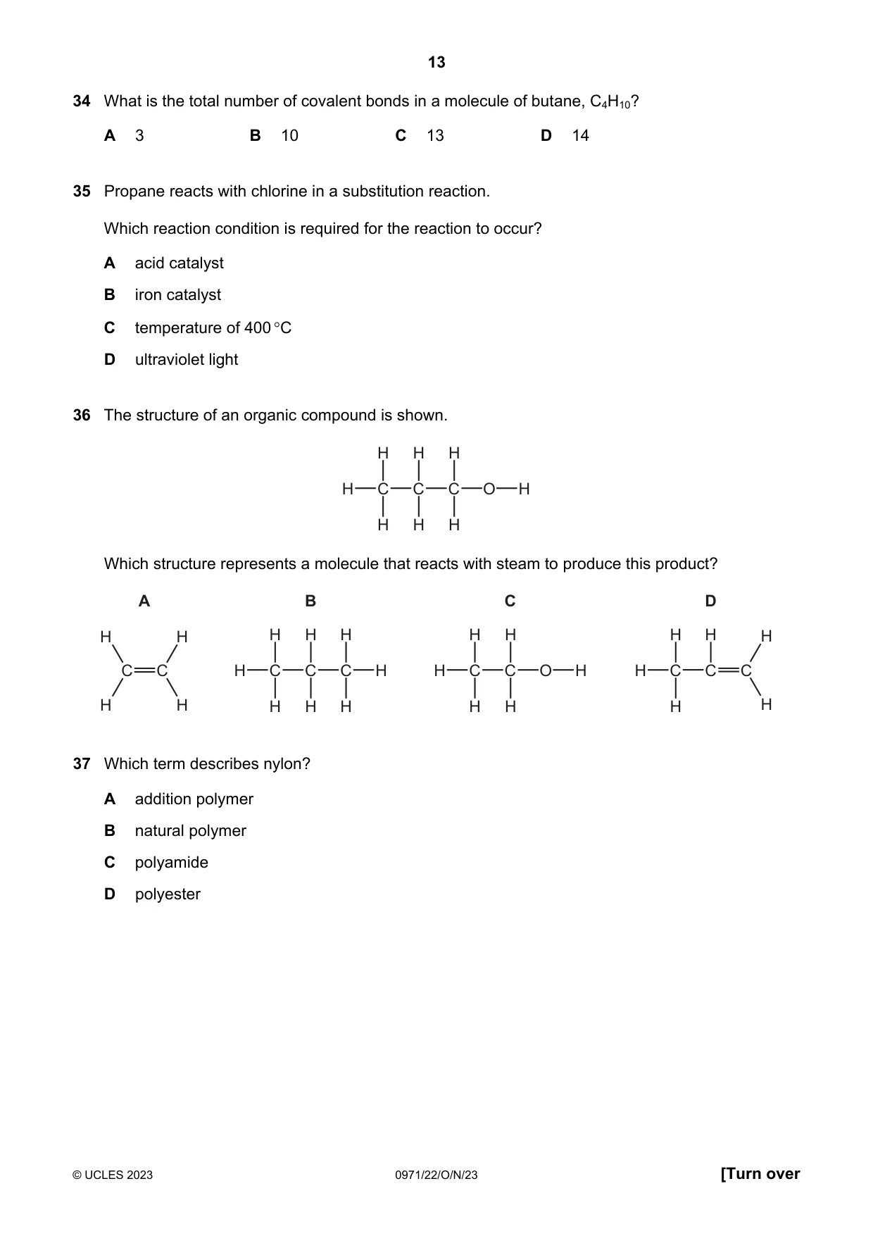 Cambridge IGCSE Chemistry (9-1) 0971 2023 Oct/Nov Paper 2 · Variant 2 question paper, page 13 of 16