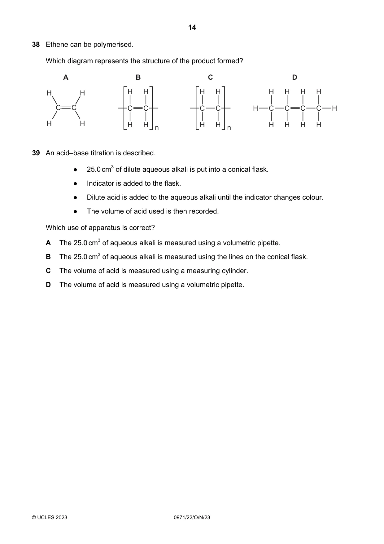 Cambridge IGCSE Chemistry (9-1) 0971 2023 Oct/Nov Paper 2 · Variant 2 question paper, page 14 of 16