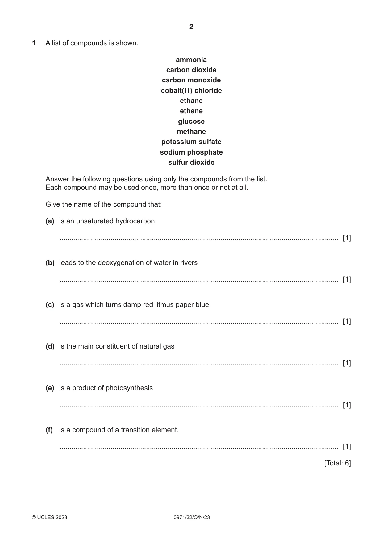 Cambridge IGCSE Chemistry (9-1) 0971 2023 Oct/Nov Paper 3 · Variant 2 question paper, page 2 of 20
