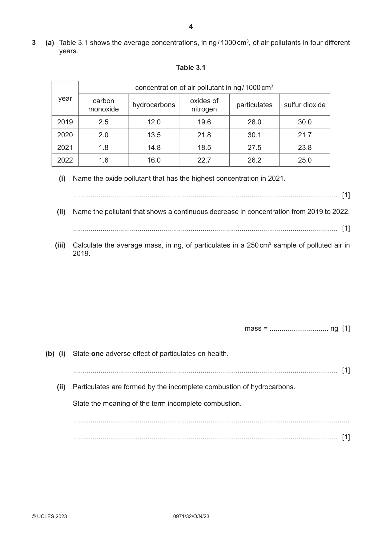Cambridge IGCSE Chemistry (9-1) 0971 2023 Oct/Nov Paper 3 · Variant 2 question paper, page 4 of 20