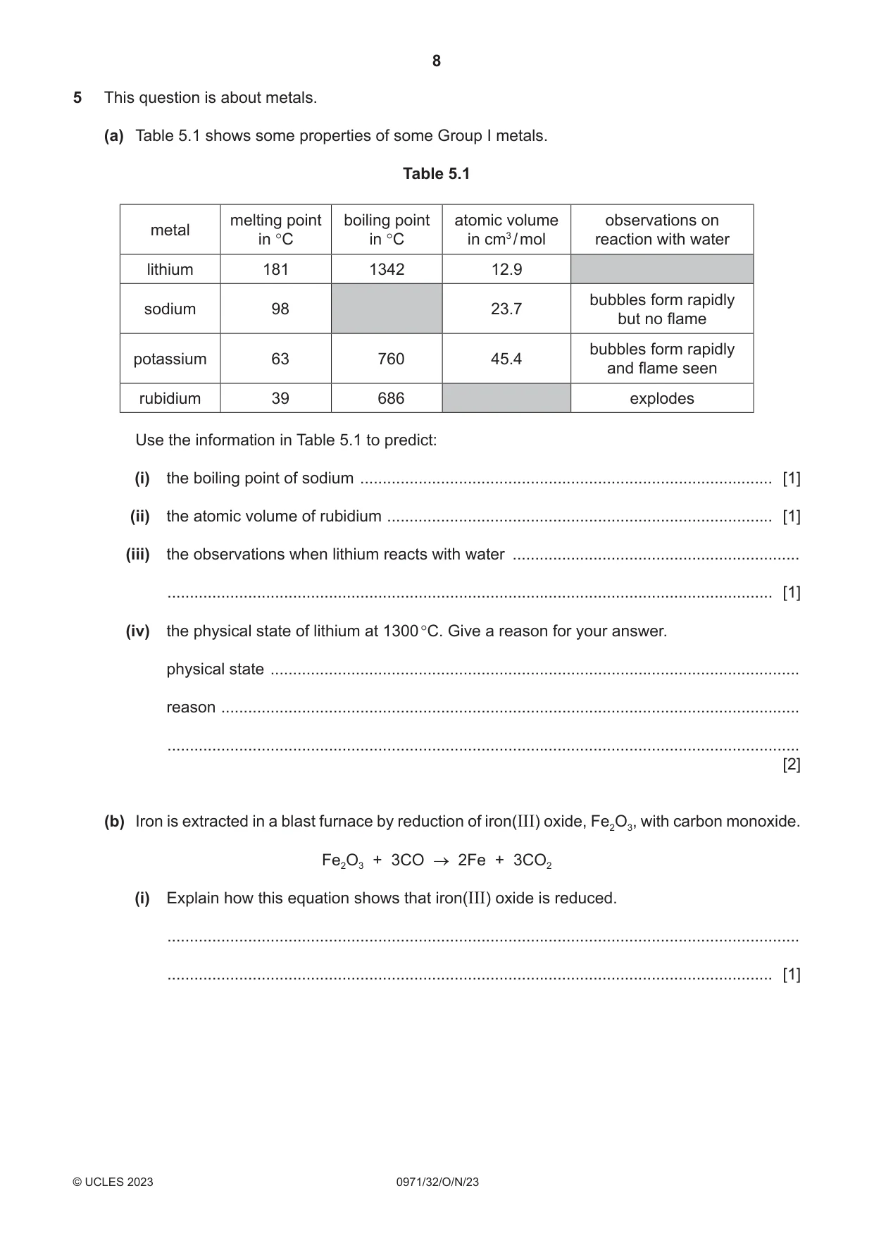 Cambridge IGCSE Chemistry (9-1) 0971 2023 Oct/Nov Paper 3 · Variant 2 question paper, page 8 of 20
