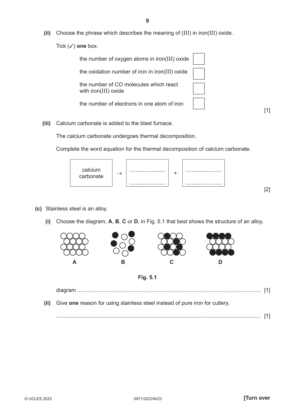 Cambridge IGCSE Chemistry (9-1) 0971 2023 Oct/Nov Paper 3 · Variant 2 question paper, page 9 of 20