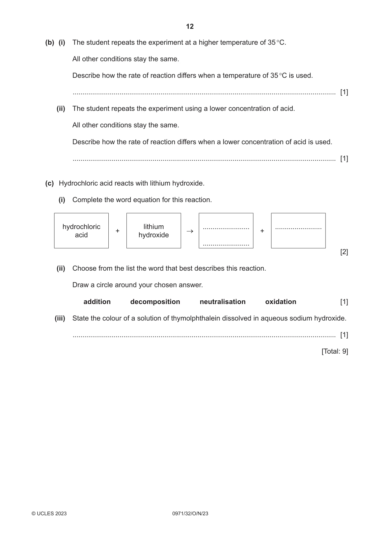 Cambridge IGCSE Chemistry (9-1) 0971 2023 Oct/Nov Paper 3 · Variant 2 question paper, page 12 of 20