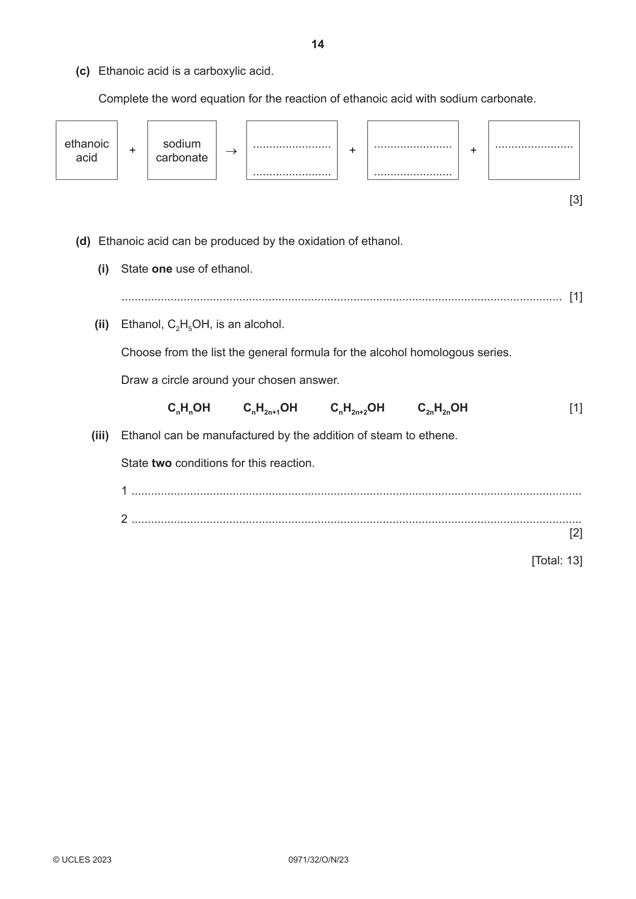 Cambridge IGCSE Chemistry (9-1) 0971 2023 Oct/Nov Paper 3 · Variant 2 question paper, page 14 of 20