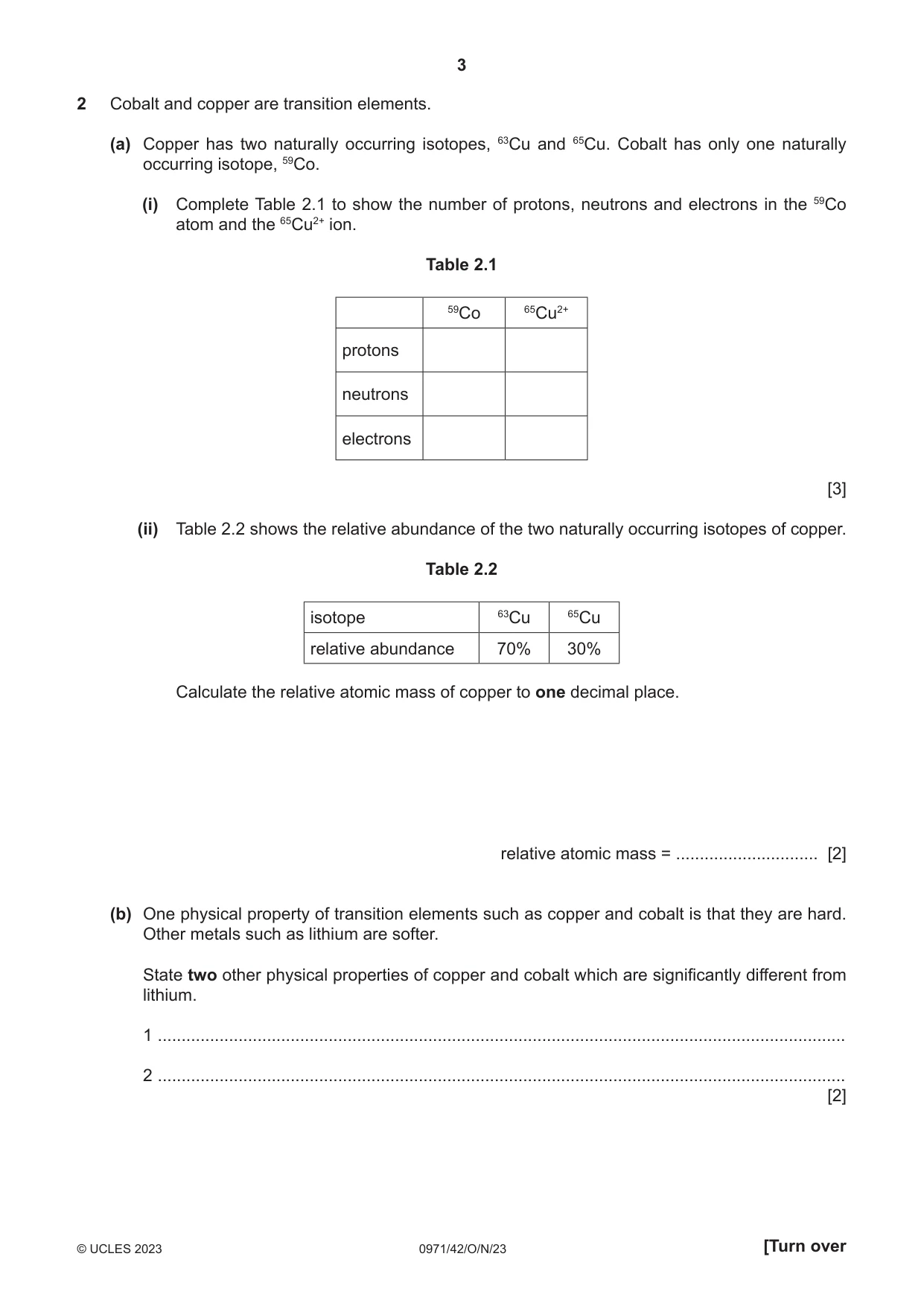 Cambridge IGCSE Chemistry (9-1) 0971 2023 Oct/Nov Paper 4 · Variant 2 question paper, page 3 of 16