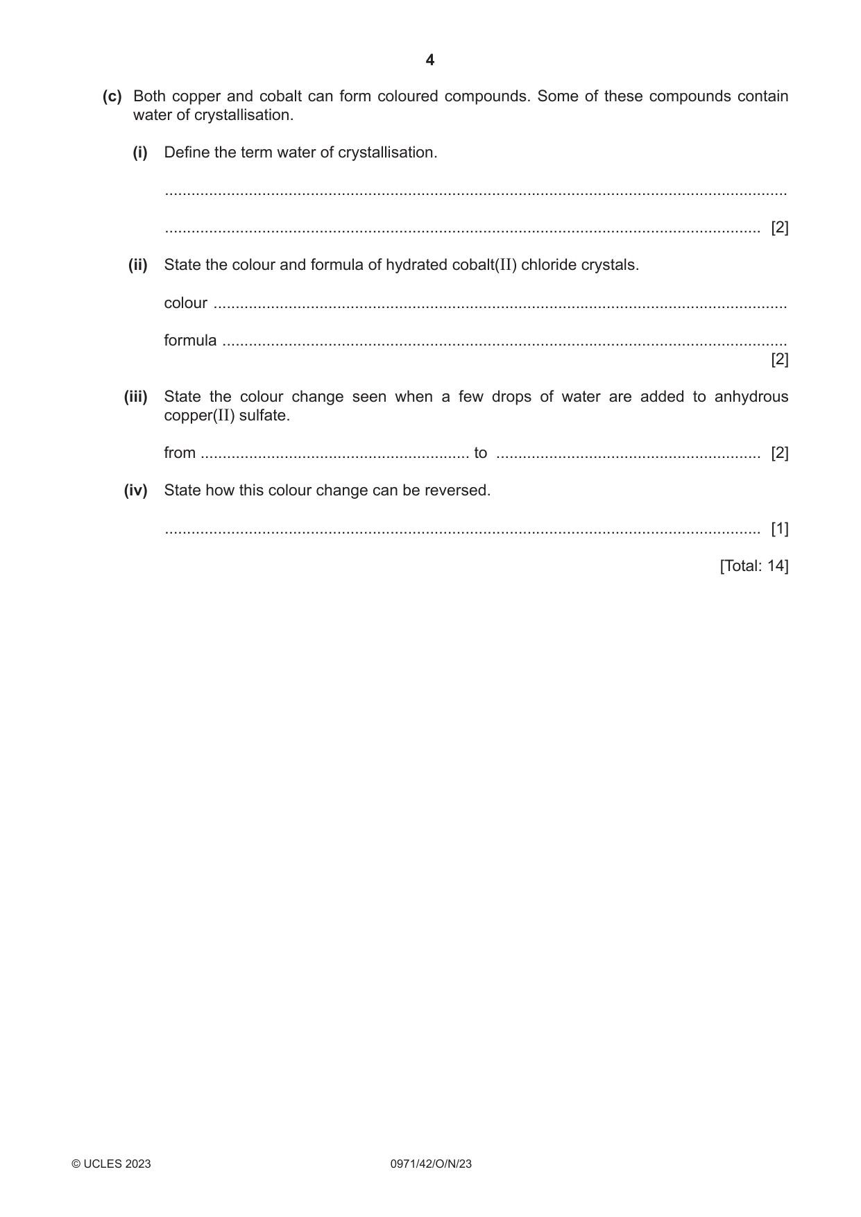 Cambridge IGCSE Chemistry (9-1) 0971 2023 Oct/Nov Paper 4 · Variant 2 question paper, page 4 of 16