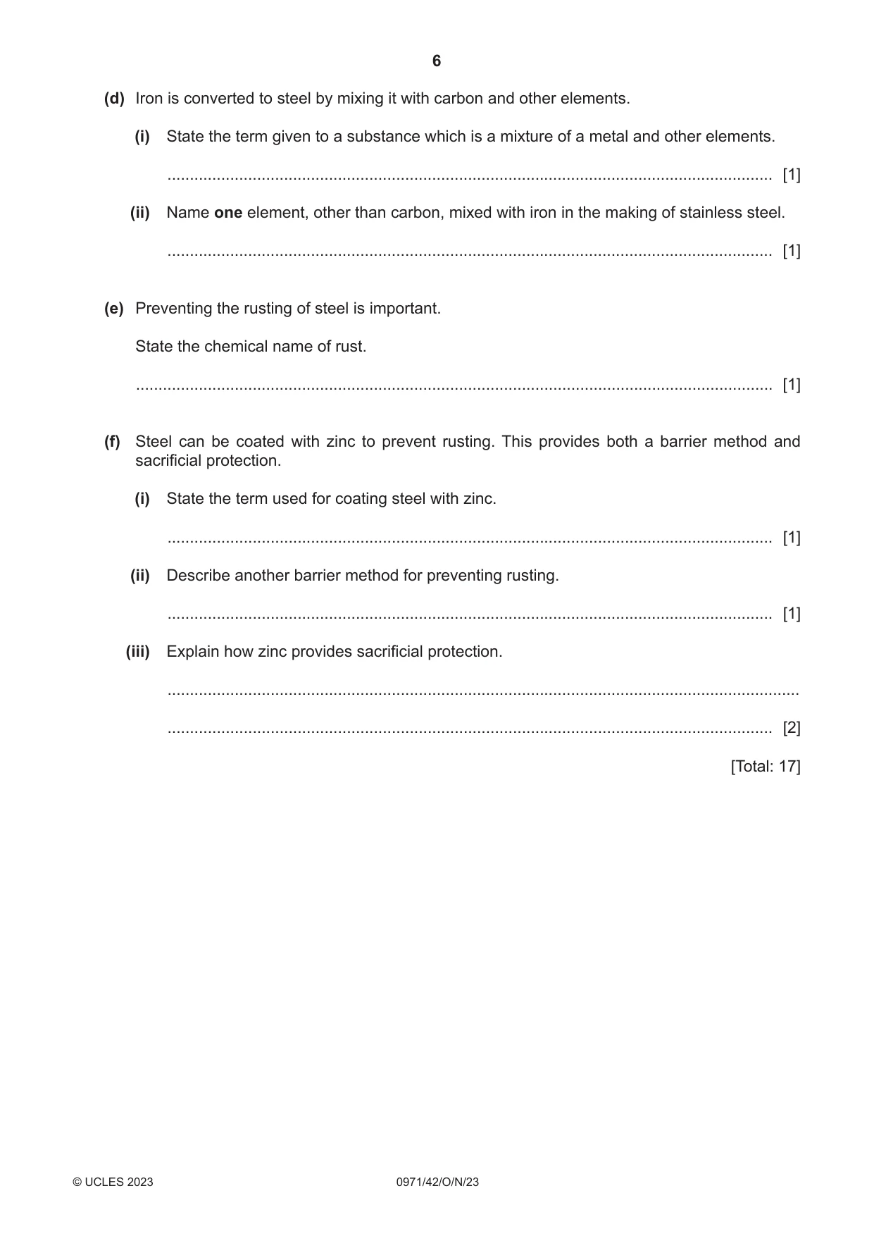 Cambridge IGCSE Chemistry (9-1) 0971 2023 Oct/Nov Paper 4 · Variant 2 question paper, page 6 of 16