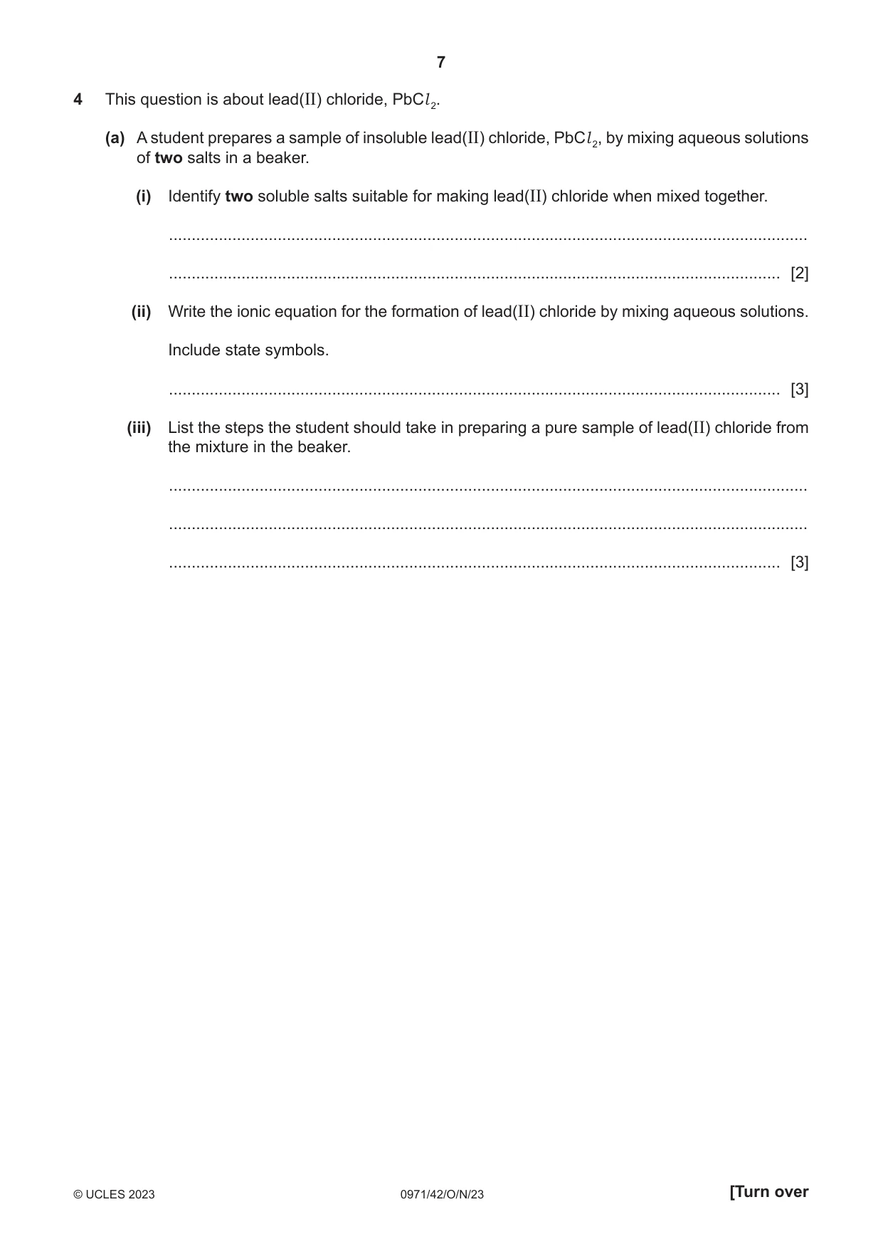 Cambridge IGCSE Chemistry (9-1) 0971 2023 Oct/Nov Paper 4 · Variant 2 question paper, page 7 of 16