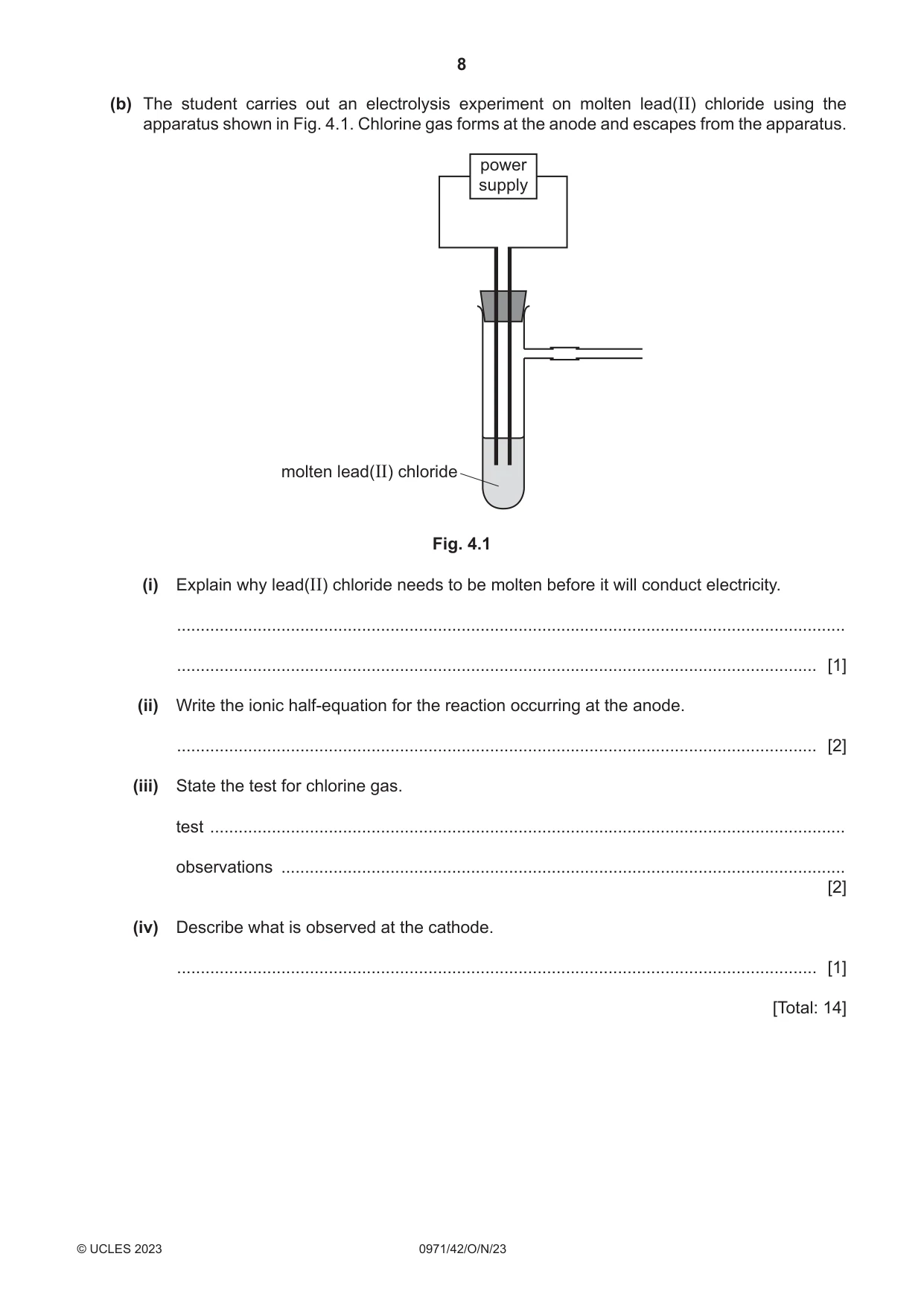 Cambridge IGCSE Chemistry (9-1) 0971 2023 Oct/Nov Paper 4 · Variant 2 question paper, page 8 of 16