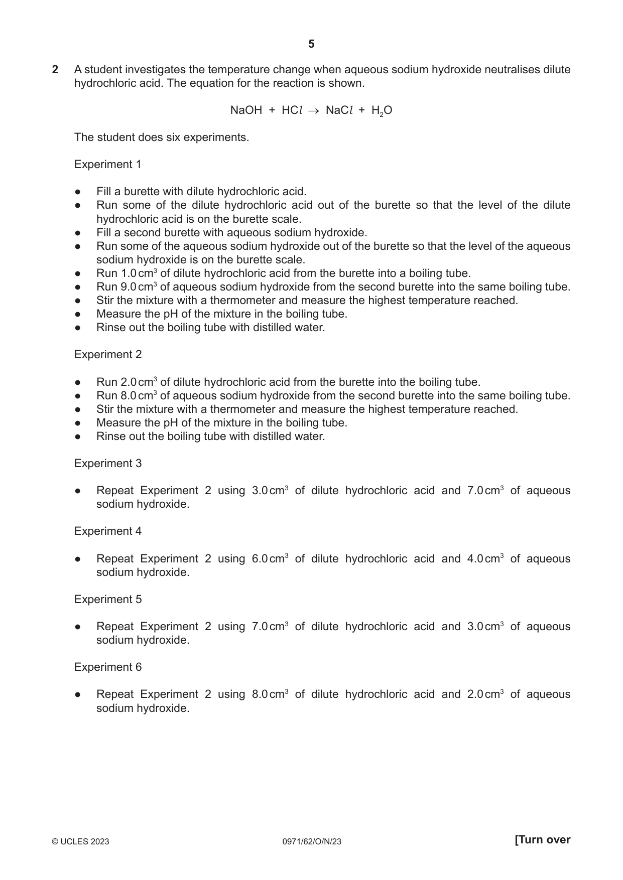 Cambridge IGCSE Chemistry (9-1) 0971 2023 Oct/Nov Paper 6 · Variant 2 question paper, page 5 of 16