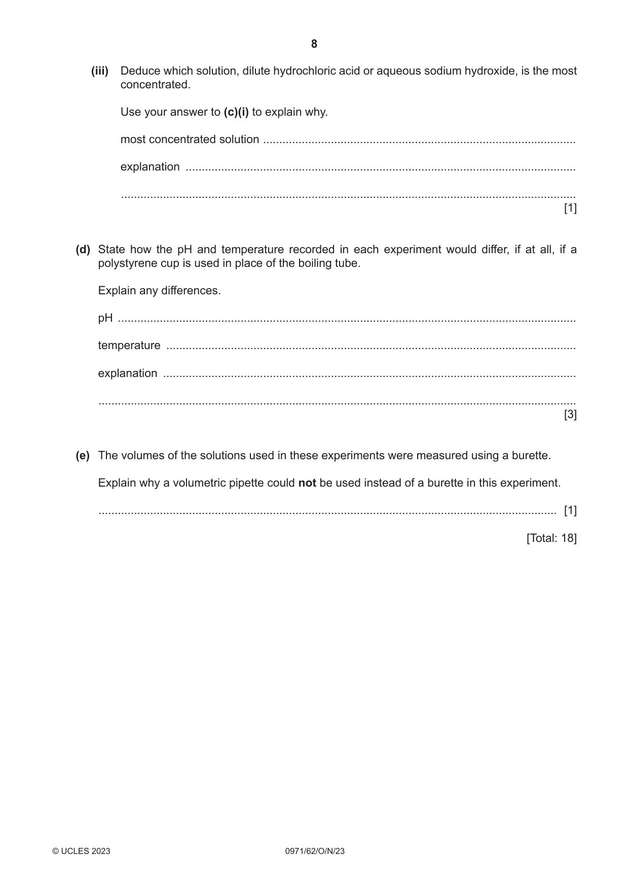 Cambridge IGCSE Chemistry (9-1) 0971 2023 Oct/Nov Paper 6 · Variant 2 question paper, page 8 of 16