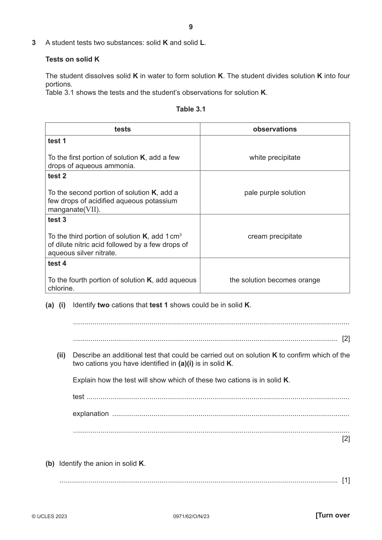 Cambridge IGCSE Chemistry (9-1) 0971 2023 Oct/Nov Paper 6 · Variant 2 question paper, page 9 of 16