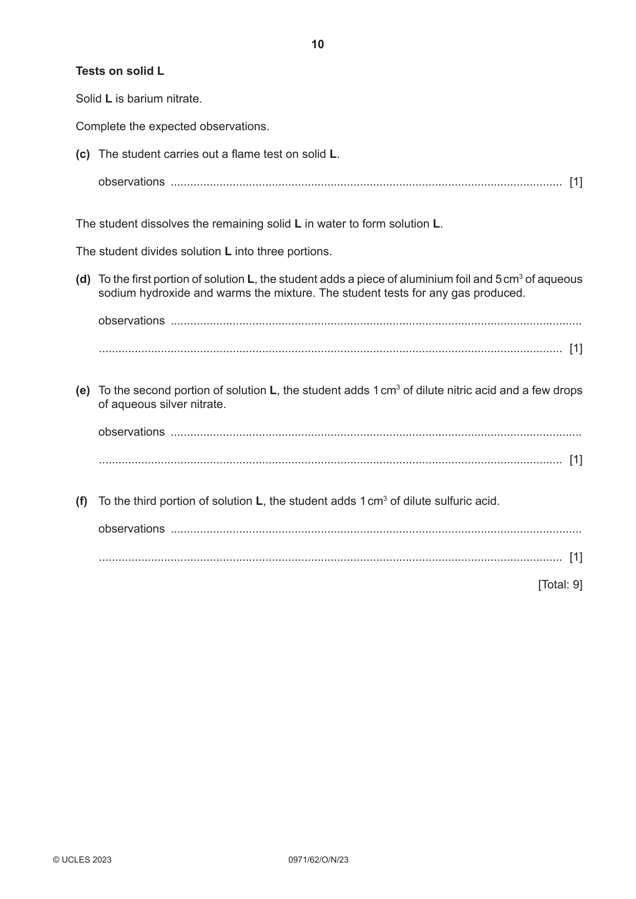Cambridge IGCSE Chemistry (9-1) 0971 2023 Oct/Nov Paper 6 · Variant 2 question paper, page 10 of 16