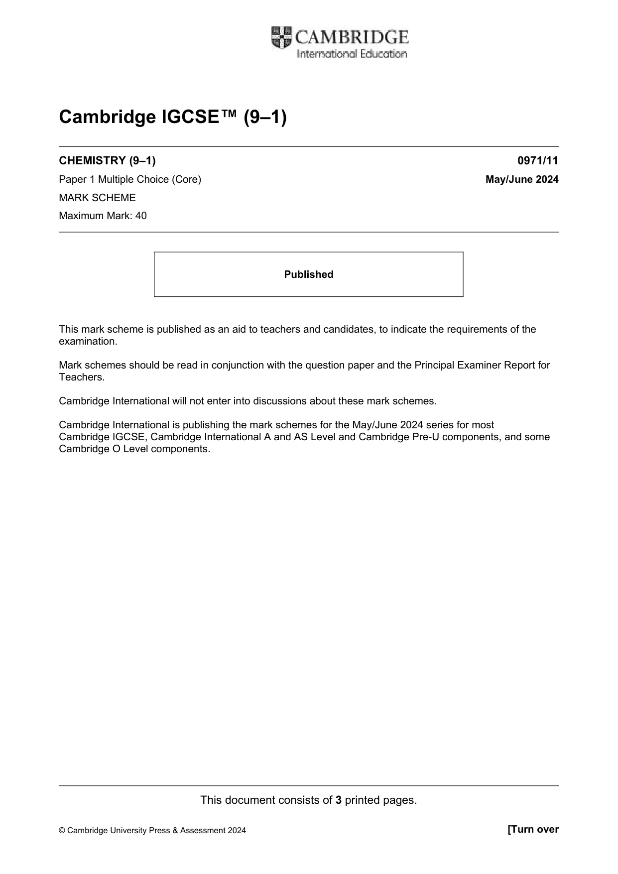 Mark scheme, page 1 of 3