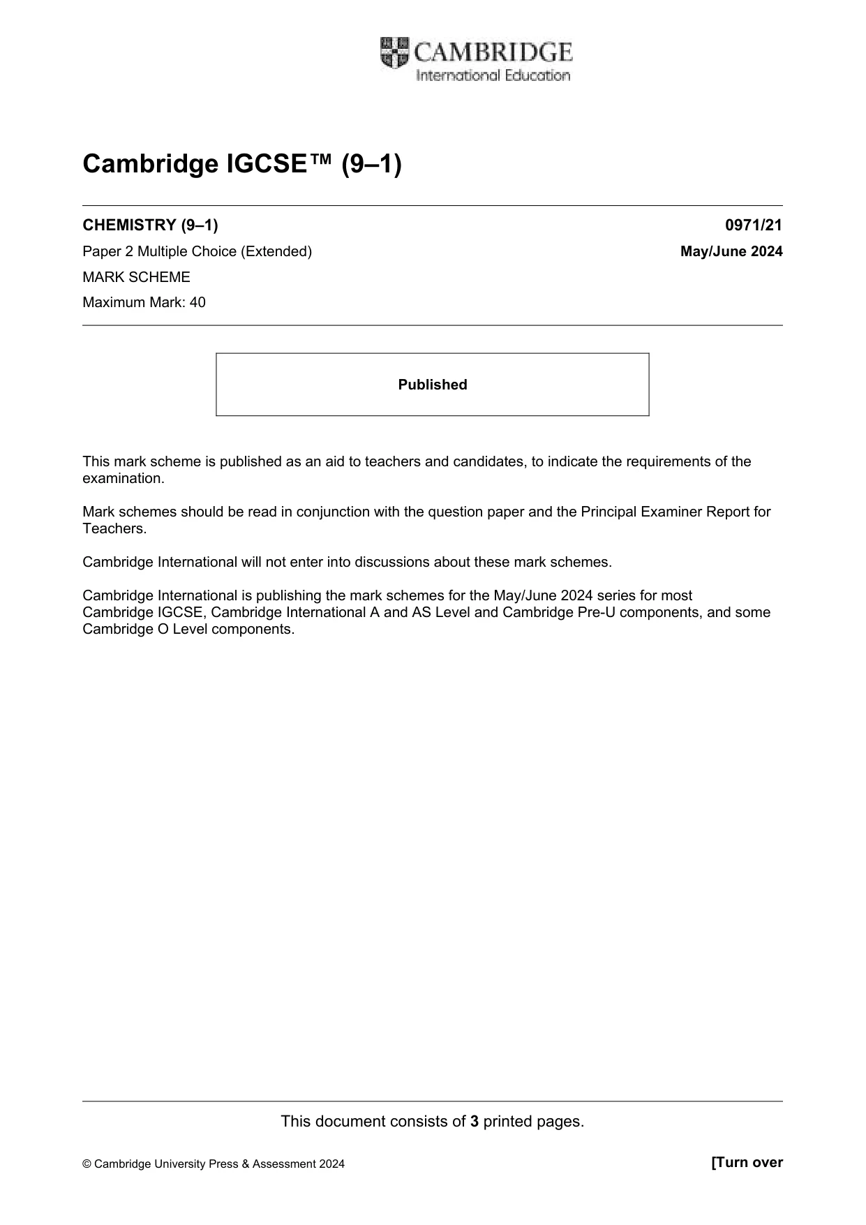 Mark scheme, page 1 of 3