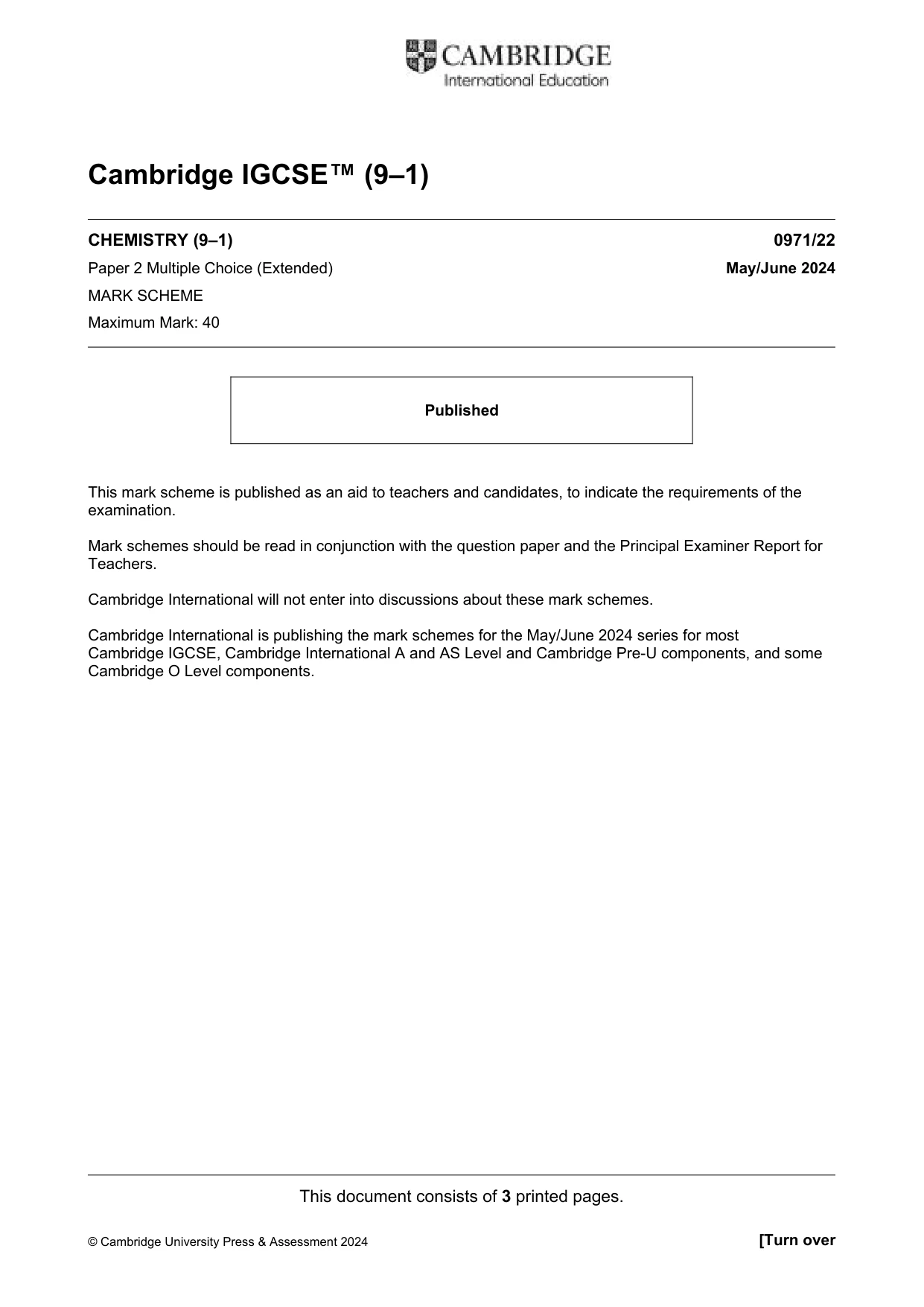 Mark scheme, page 1 of 3