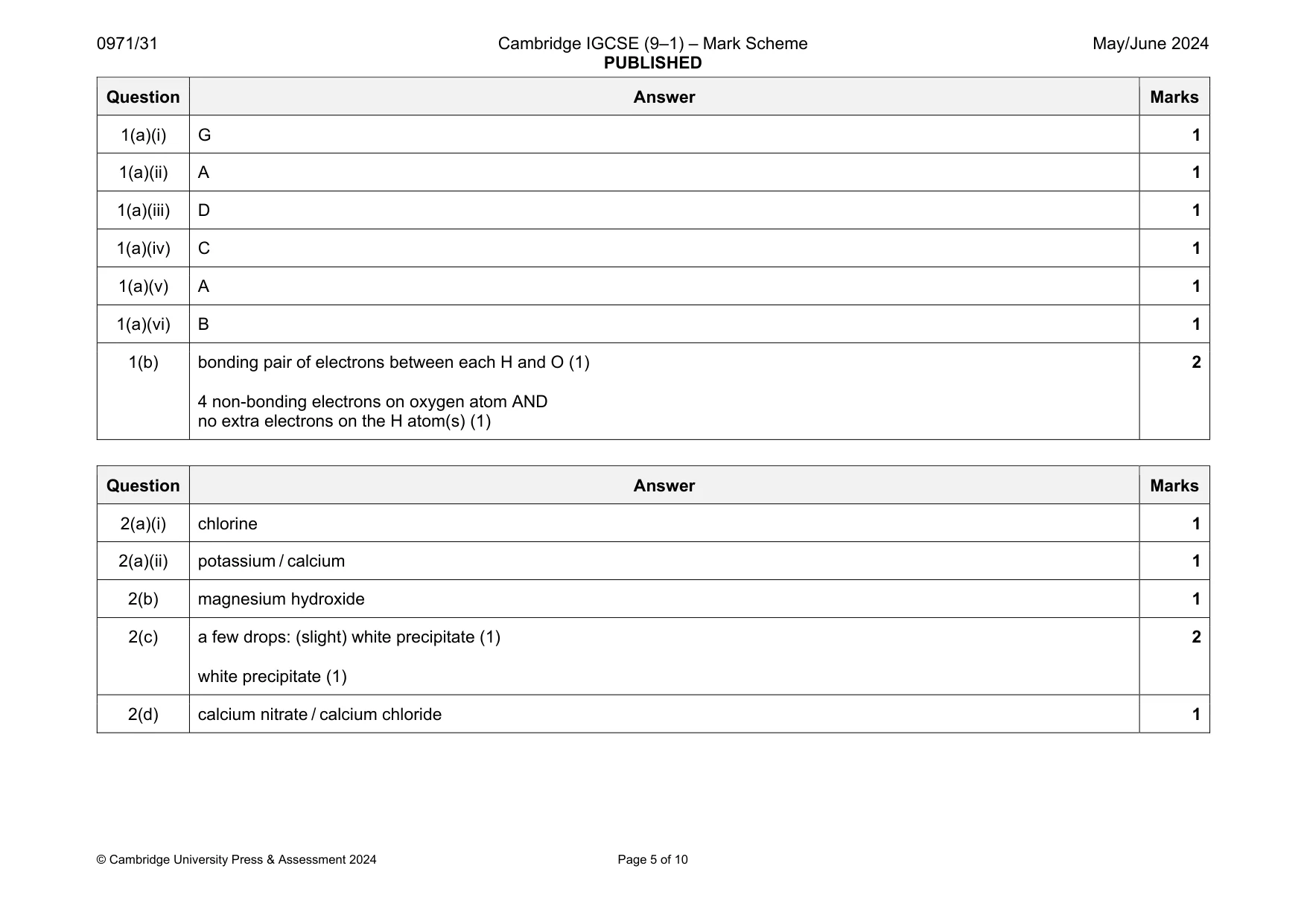 Mark scheme, page 5 of 10