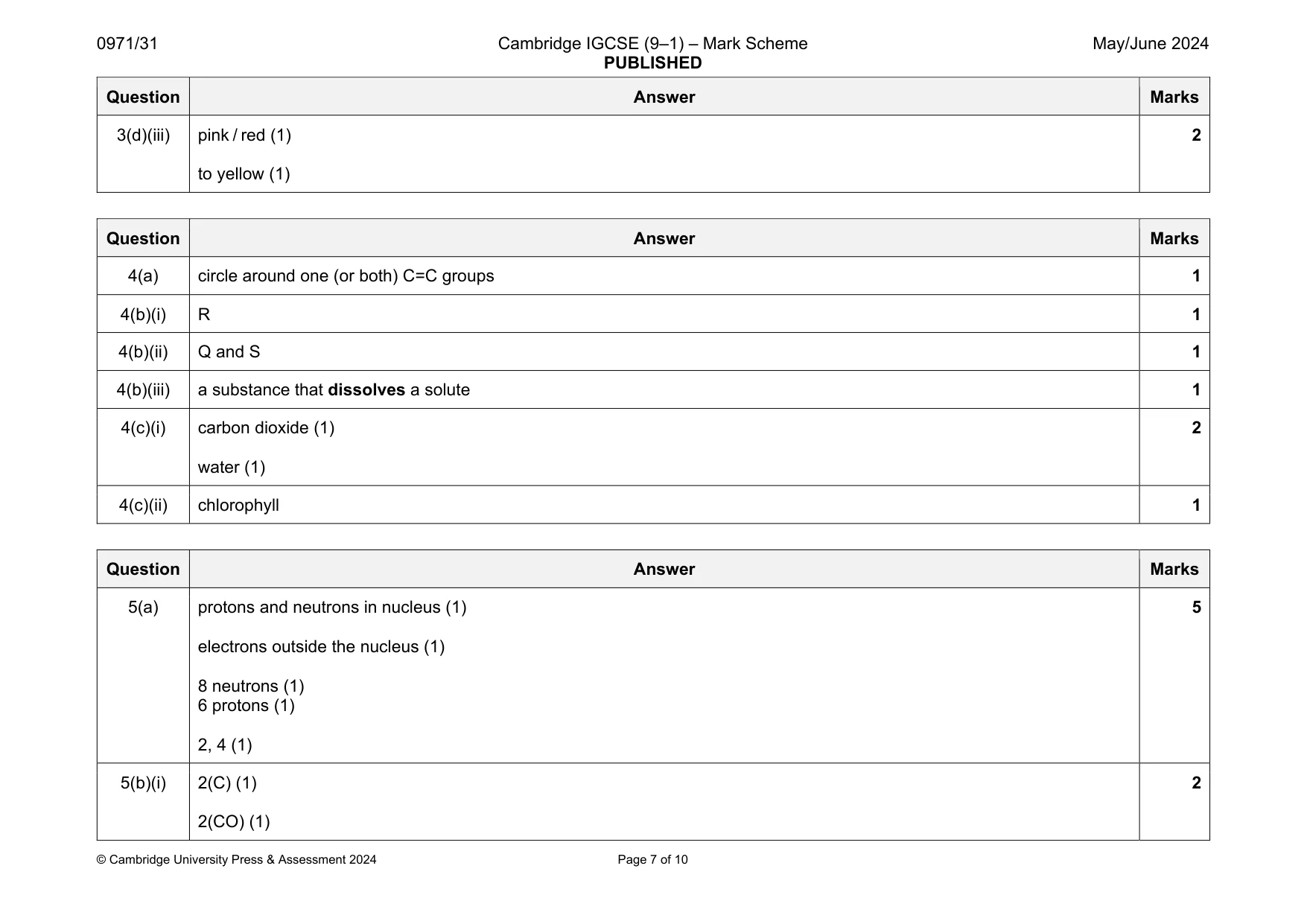Mark scheme, page 7 of 10