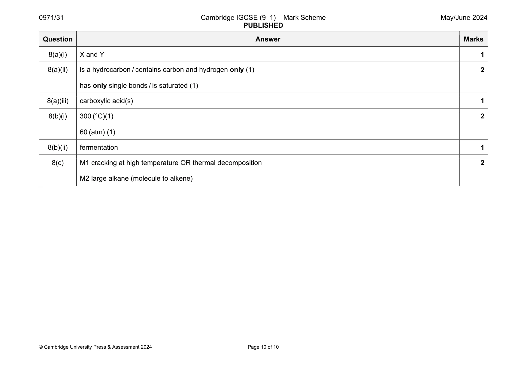 Mark scheme, page 10 of 10