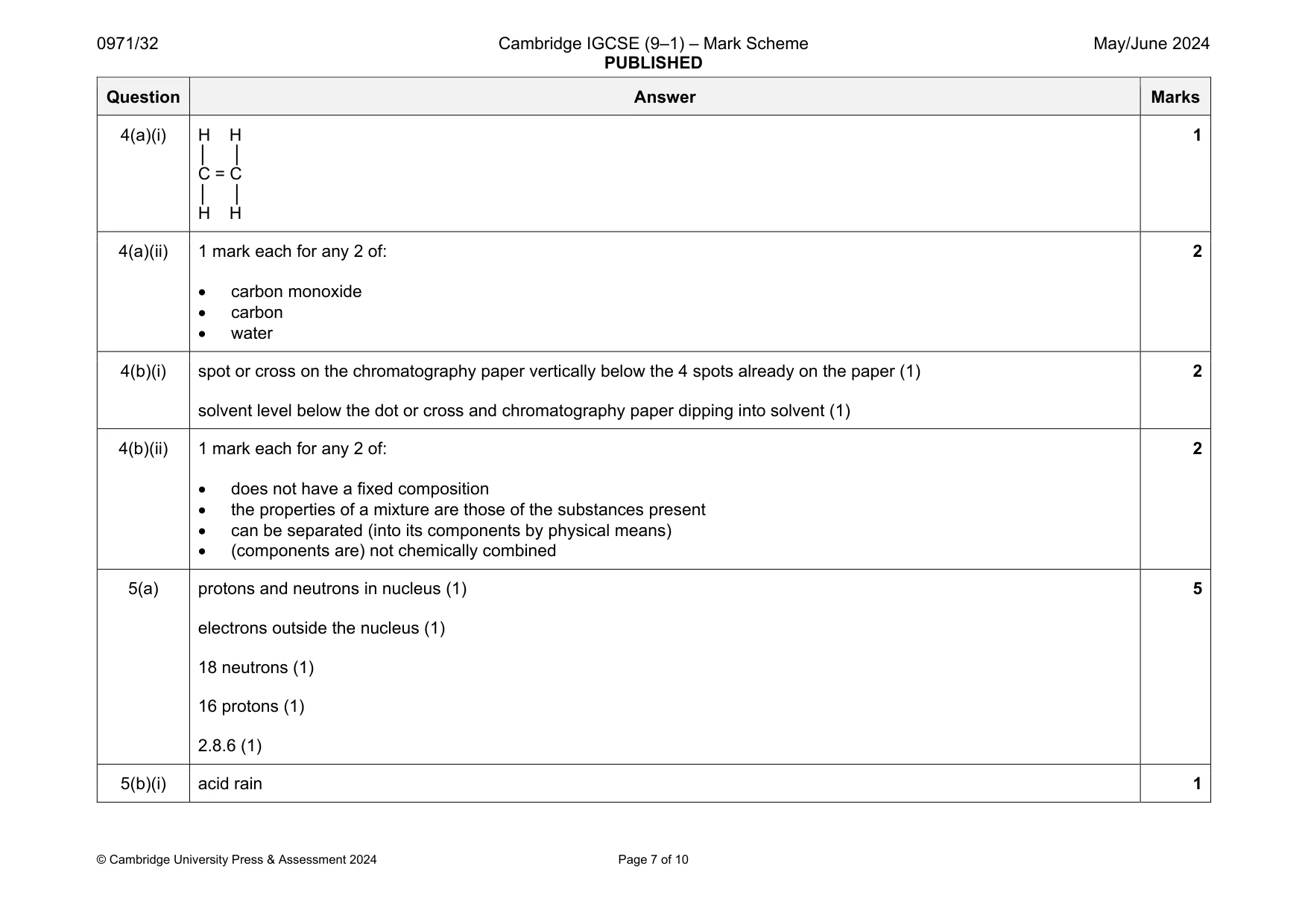 Mark scheme, page 7 of 10