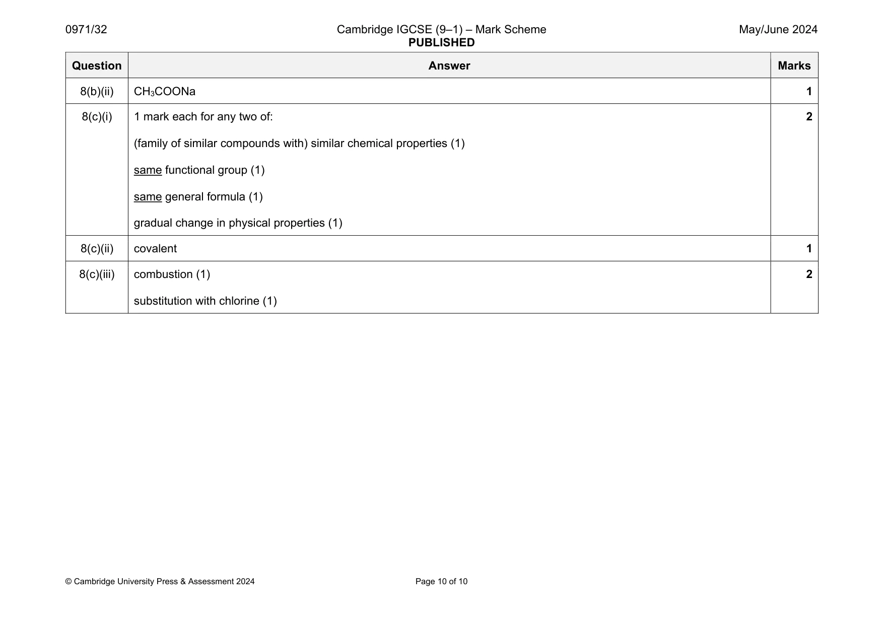 Mark scheme, page 10 of 10