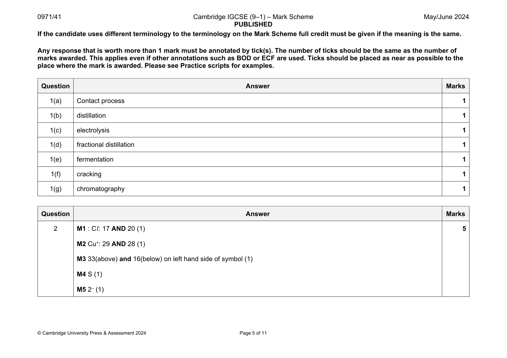 Mark scheme, page 5 of 11