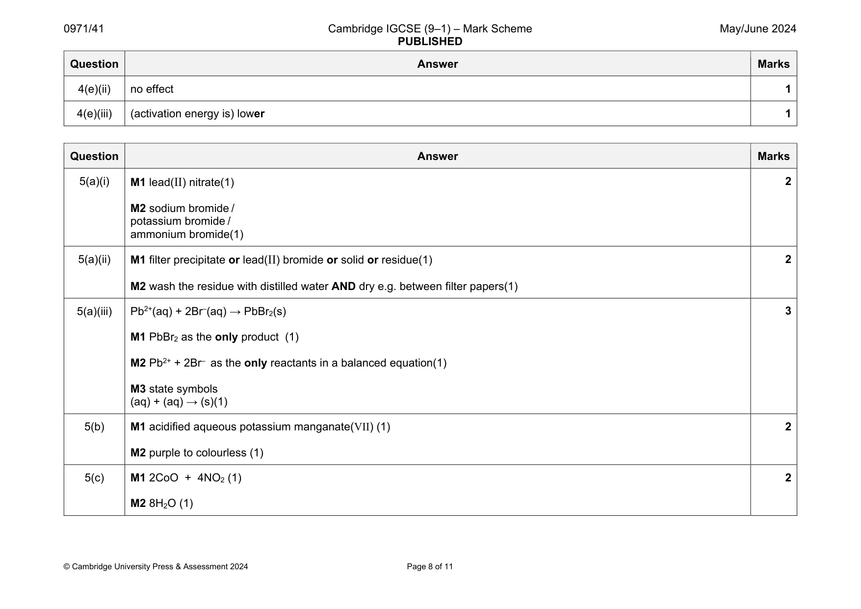 Mark scheme, page 8 of 11