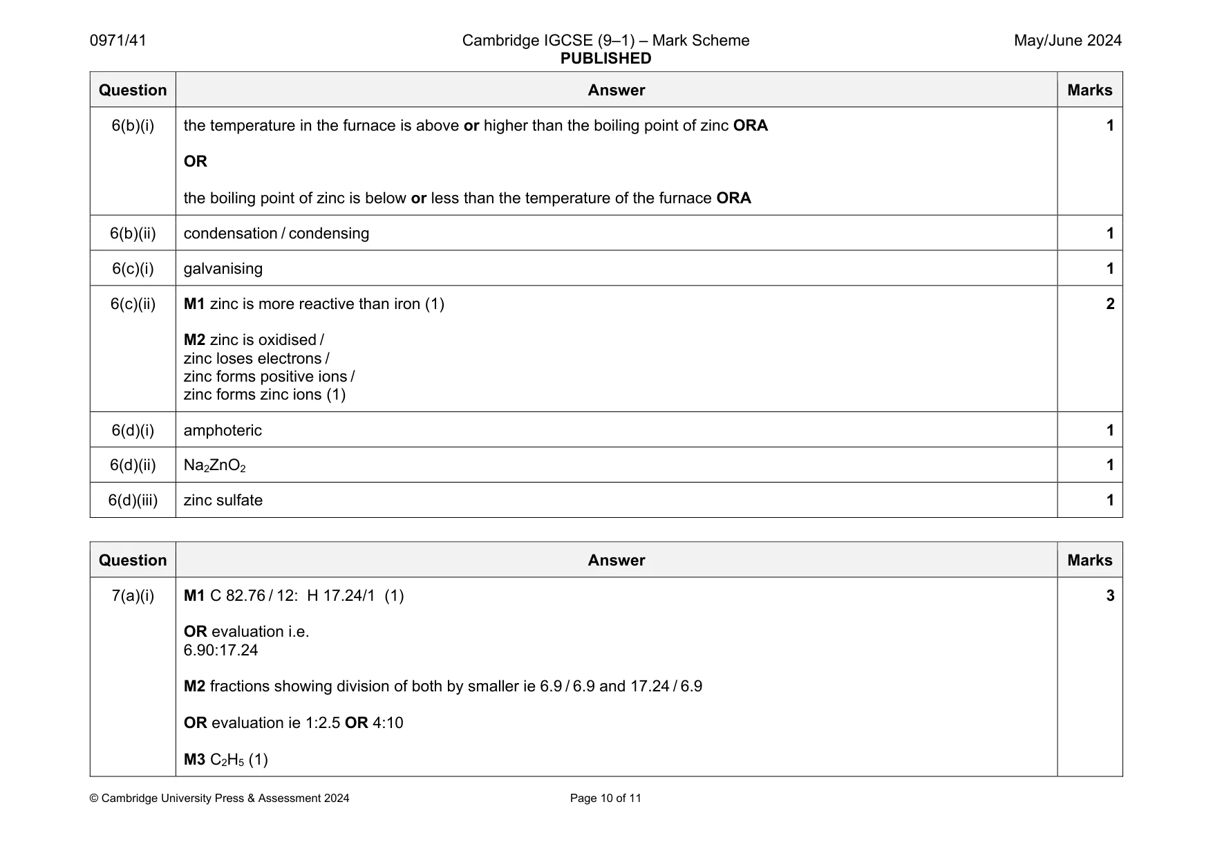 Mark scheme, page 10 of 11