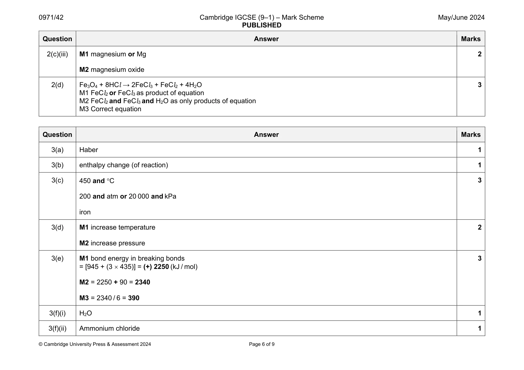 Mark scheme, page 6 of 9