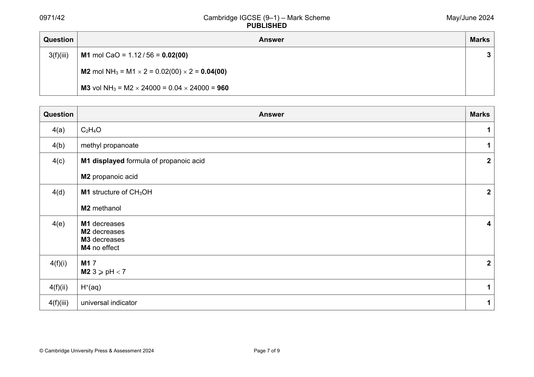 Mark scheme, page 7 of 9