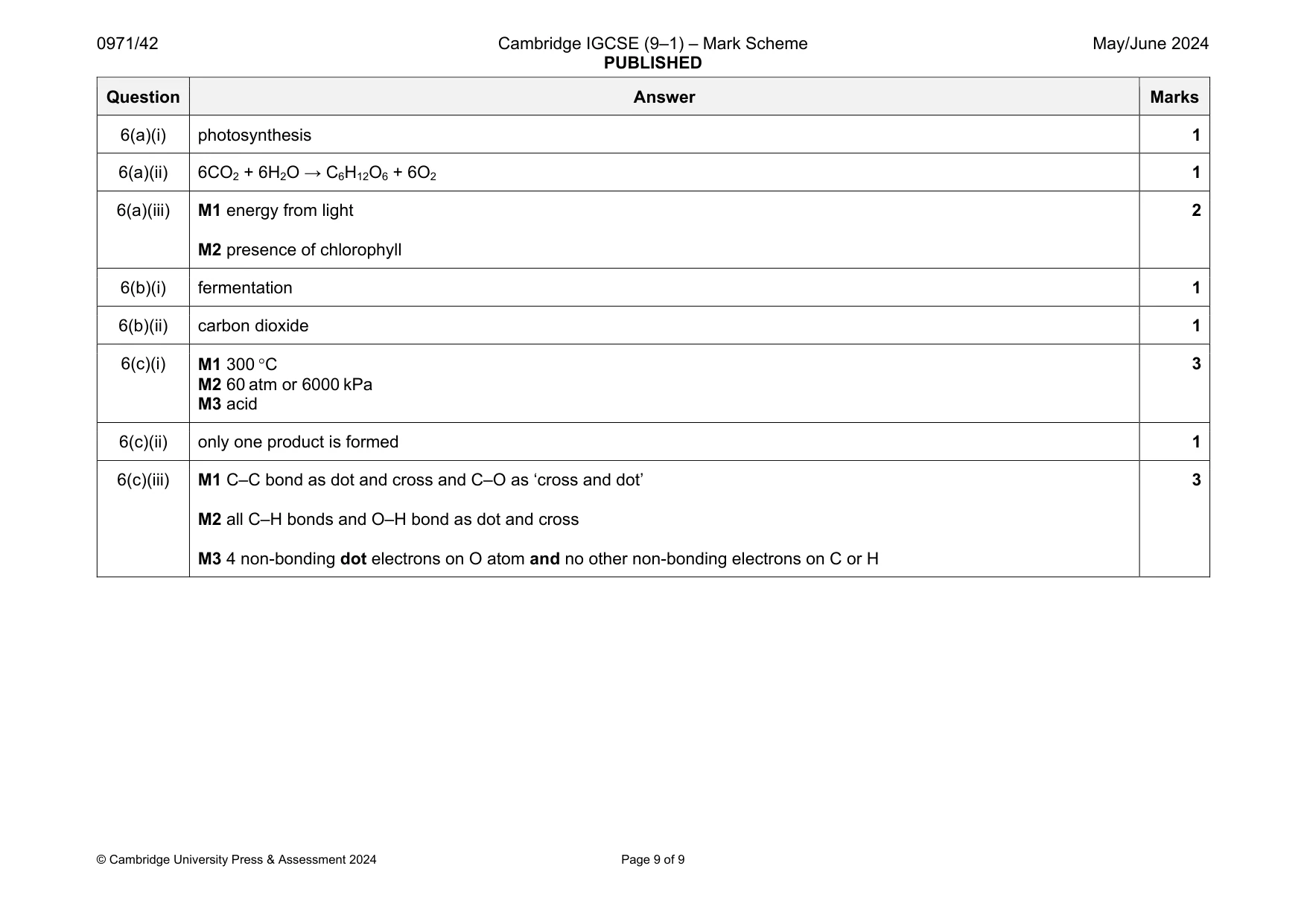 Mark scheme, page 9 of 9