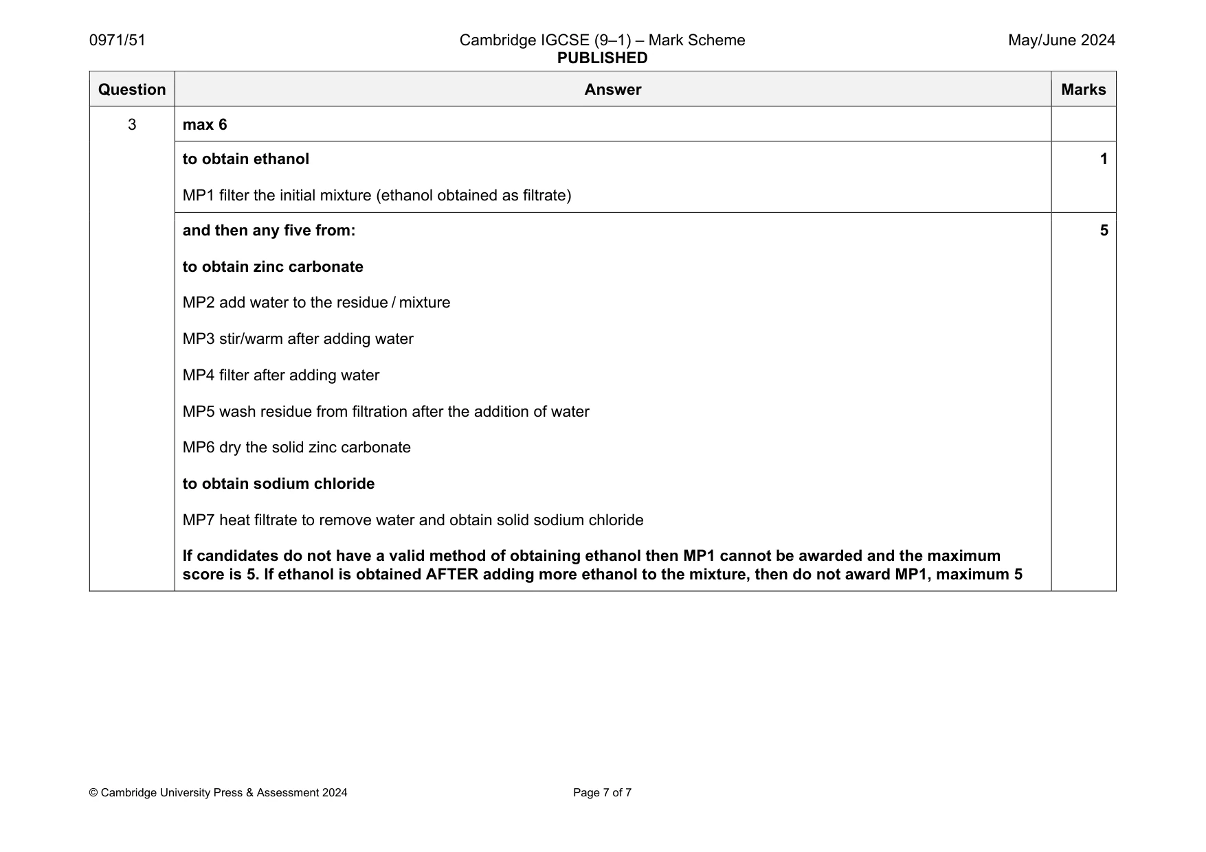 Mark scheme, page 7 of 7