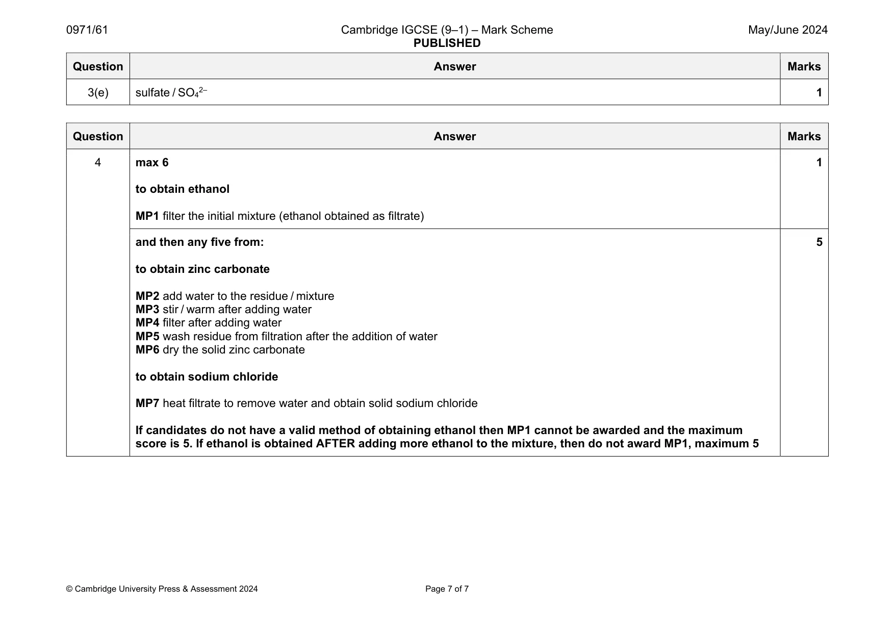 Mark scheme, page 7 of 7