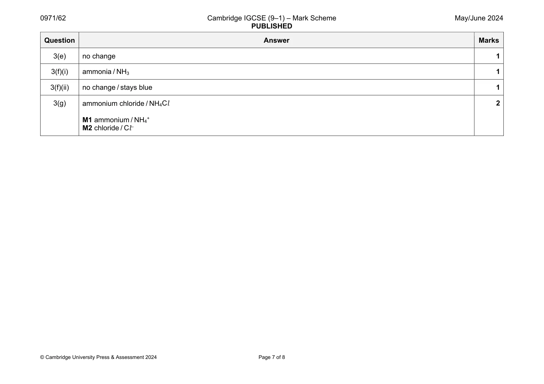 Mark scheme, page 7 of 8