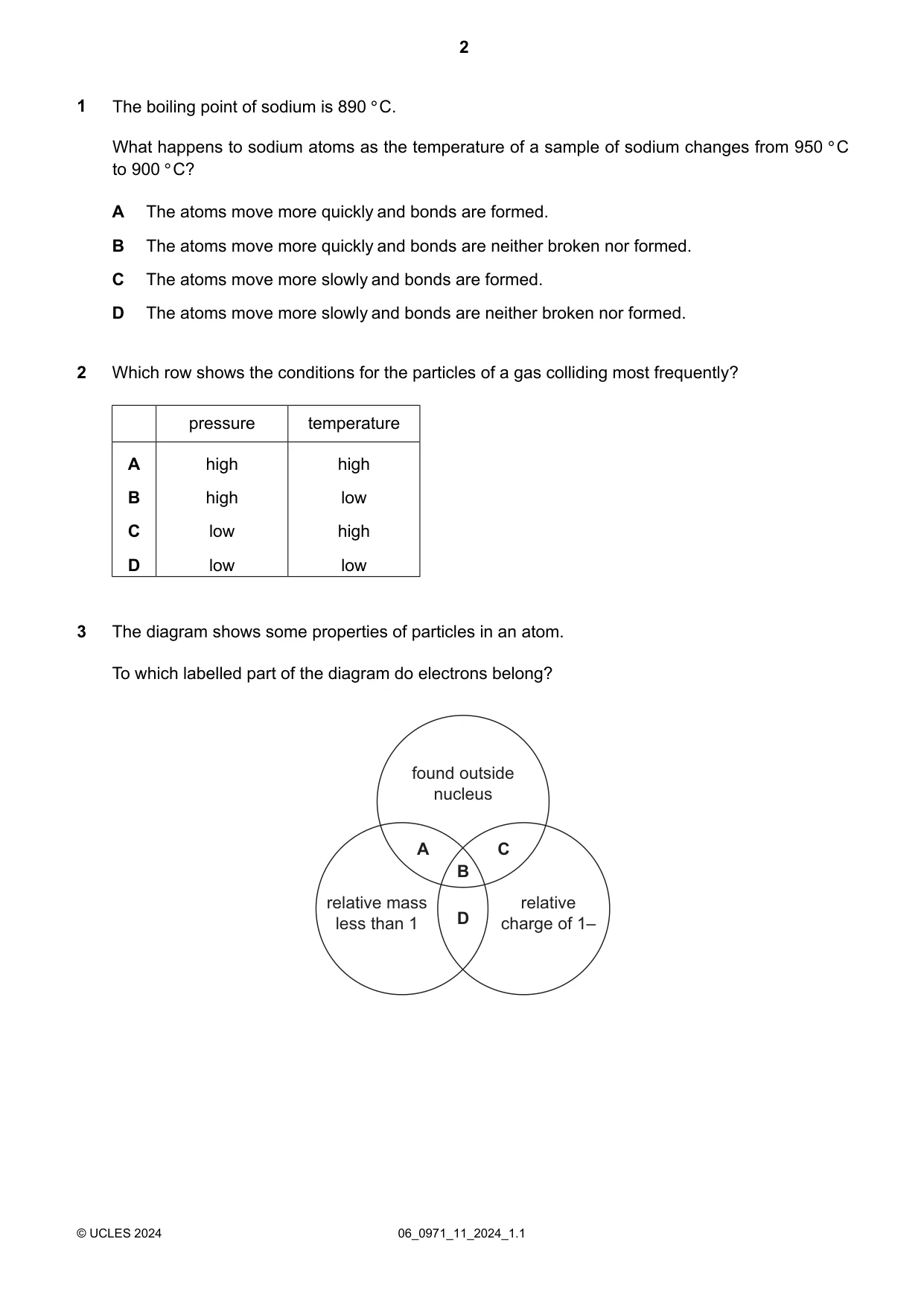 Cambridge IGCSE Chemistry (9-1) 0971 2024 May/June Paper 1 · Variant 1 question paper, page 2 of 16