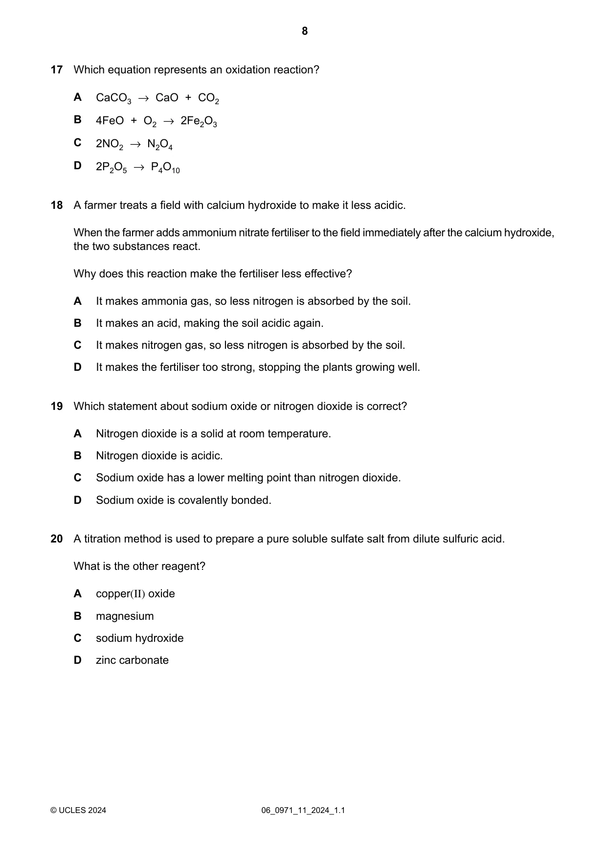Cambridge IGCSE Chemistry (9-1) 0971 2024 May/June Paper 1 · Variant 1 question paper, page 8 of 16