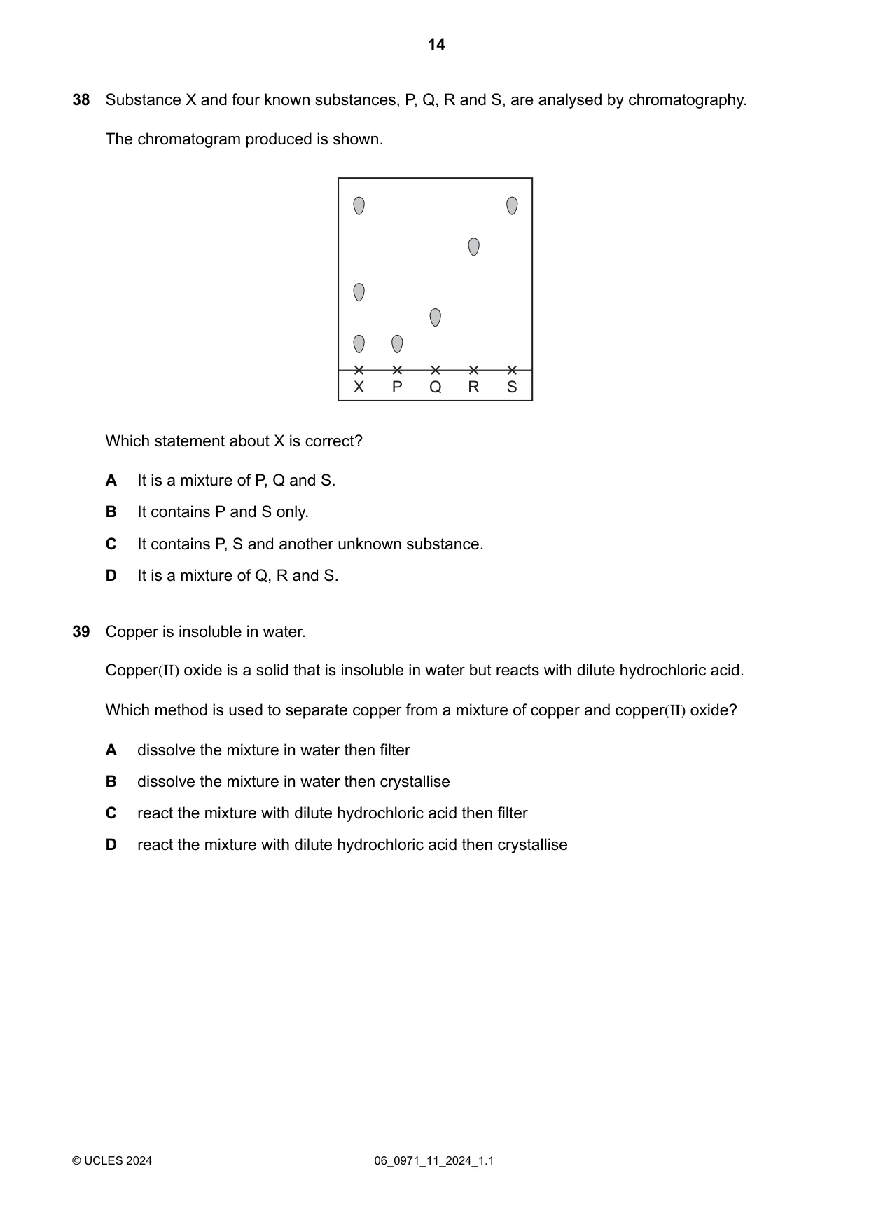 Cambridge IGCSE Chemistry (9-1) 0971 2024 May/June Paper 1 · Variant 1 question paper, page 14 of 16