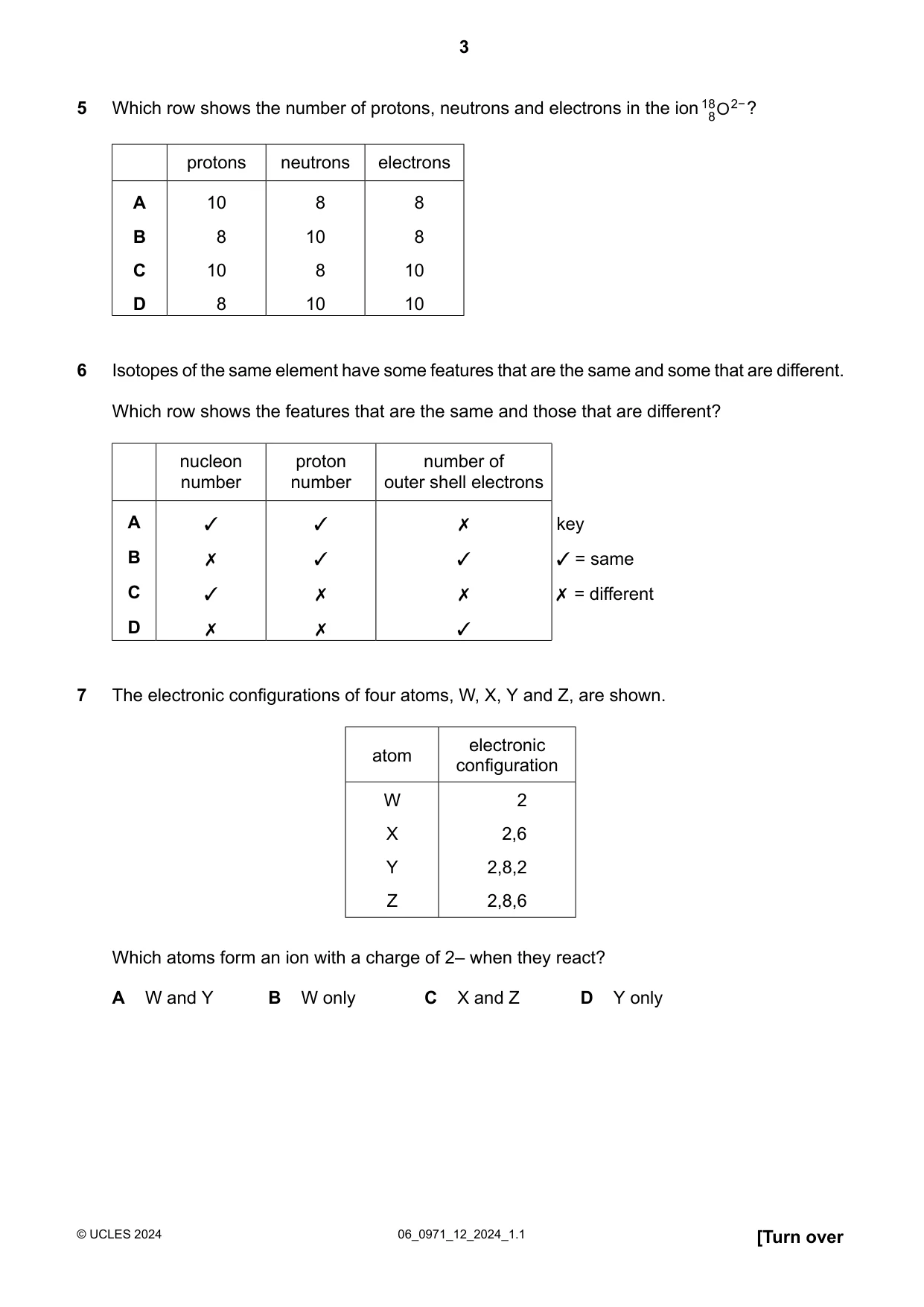 Cambridge IGCSE Chemistry (9-1) 0971 2024 May/June Paper 1 · Variant 2 question paper, page 3 of 16