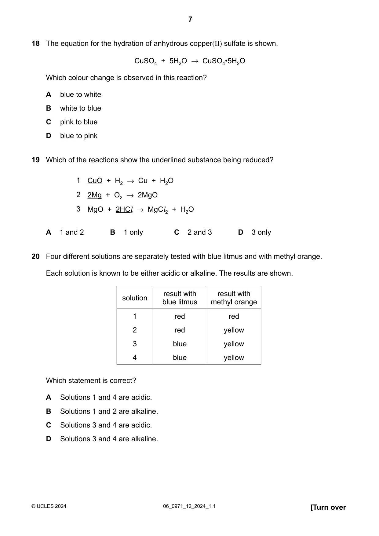 Cambridge IGCSE Chemistry (9-1) 0971 2024 May/June Paper 1 · Variant 2 question paper, page 7 of 16