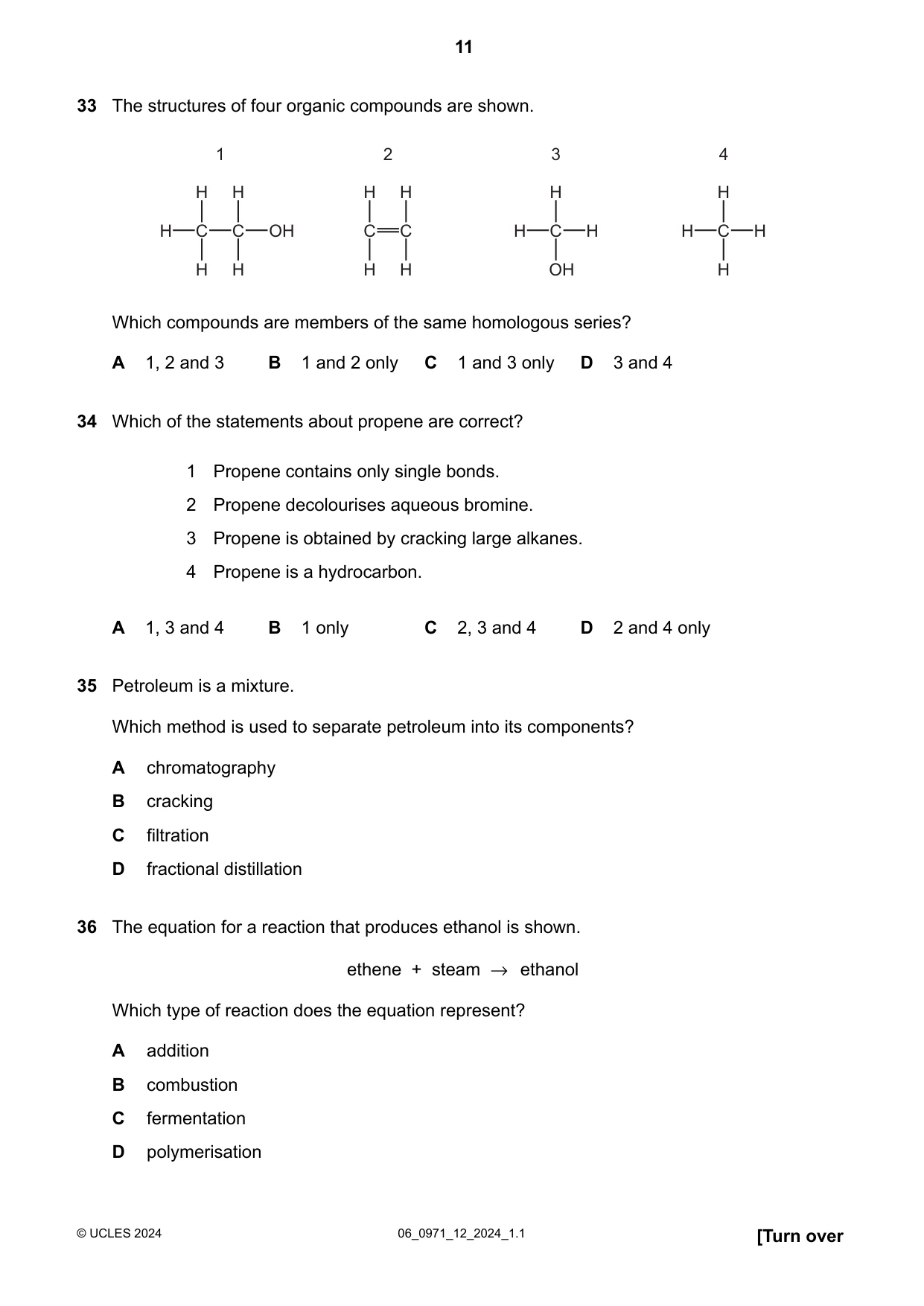 Cambridge IGCSE Chemistry (9-1) 0971 2024 May/June Paper 1 · Variant 2 question paper, page 11 of 16