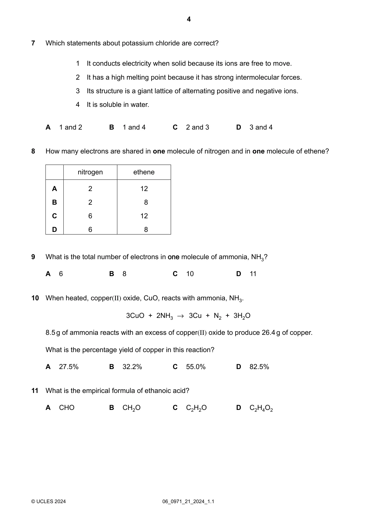 Cambridge IGCSE Chemistry (9-1) 0971 2024 May/June Paper 2 · Variant 1 question paper, page 4 of 16