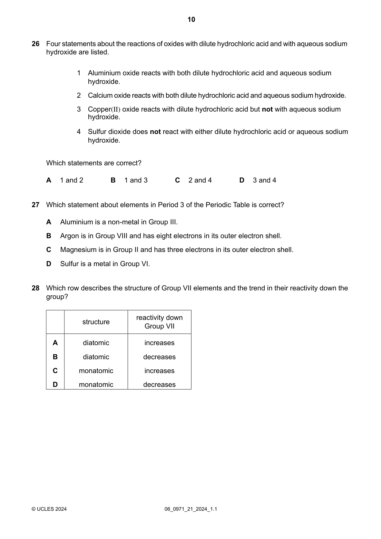 Cambridge IGCSE Chemistry (9-1) 0971 2024 May/June Paper 2 · Variant 1 question paper, page 10 of 16