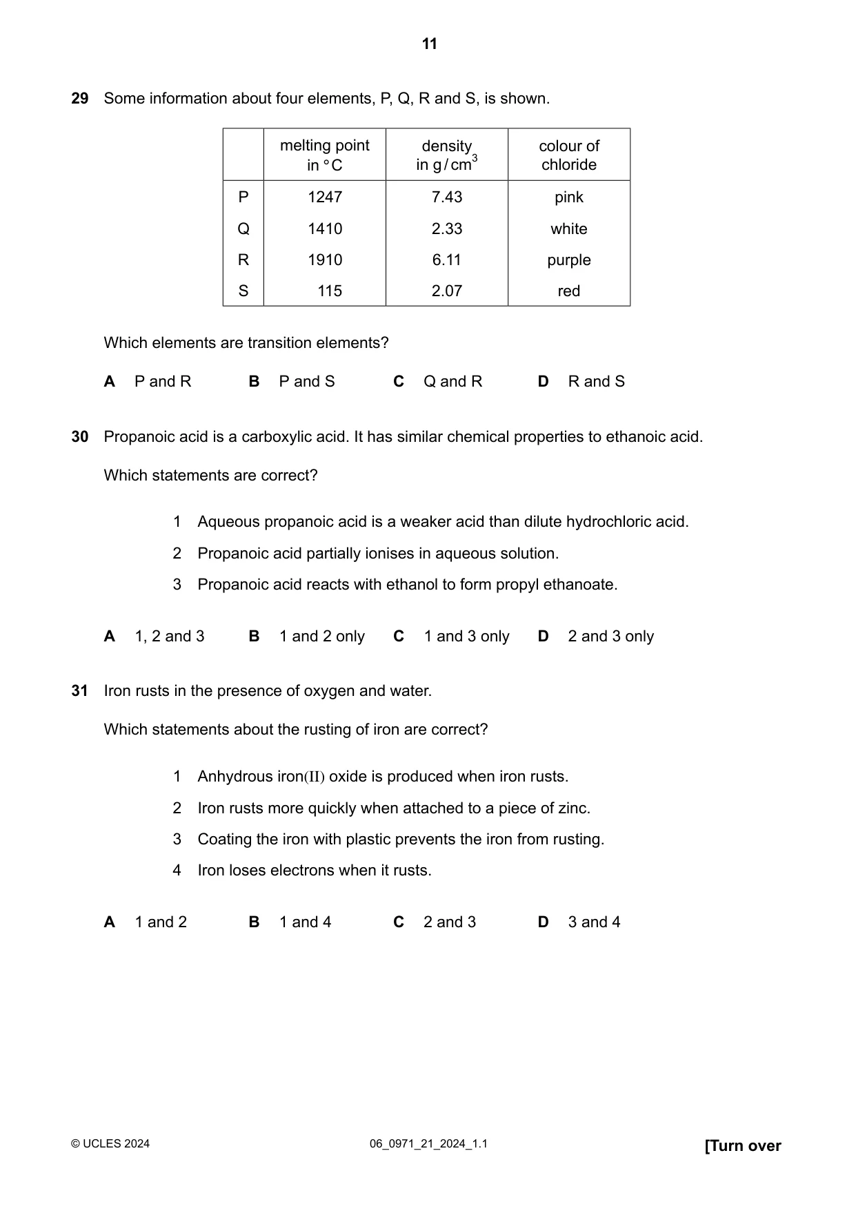 Cambridge IGCSE Chemistry (9-1) 0971 2024 May/June Paper 2 · Variant 1 question paper, page 11 of 16