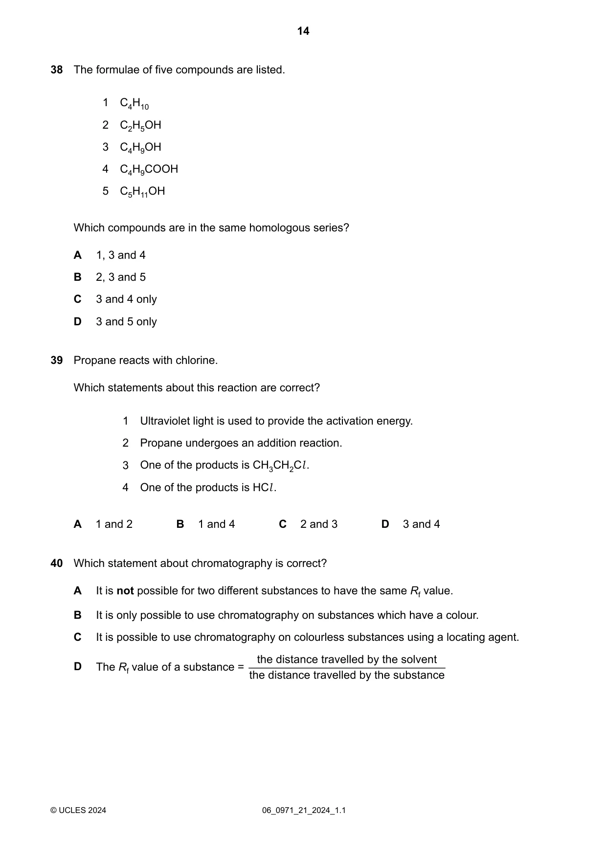 Cambridge IGCSE Chemistry (9-1) 0971 2024 May/June Paper 2 · Variant 1 question paper, page 14 of 16