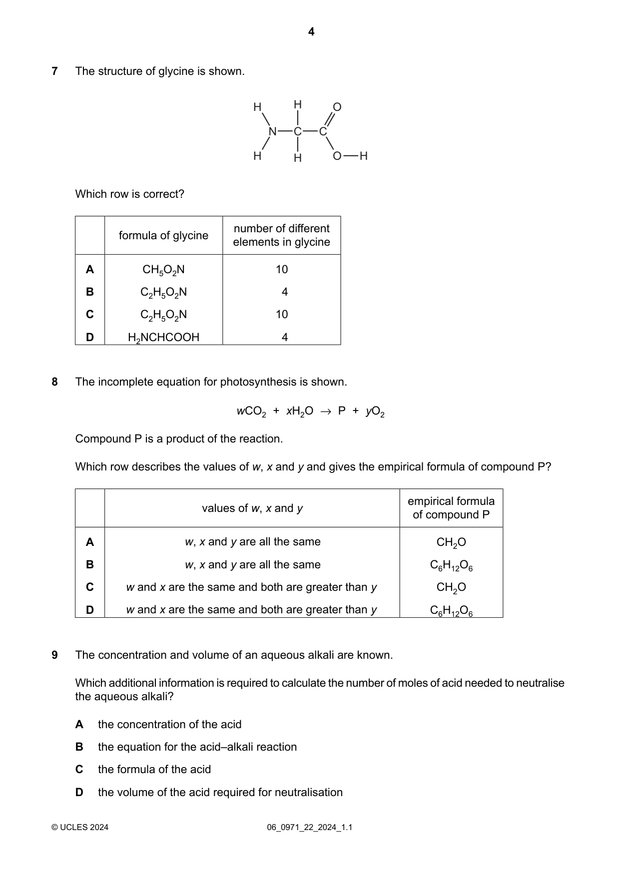 Cambridge IGCSE Chemistry (9-1) 0971 2024 May/June Paper 2 · Variant 2 question paper, page 4 of 16