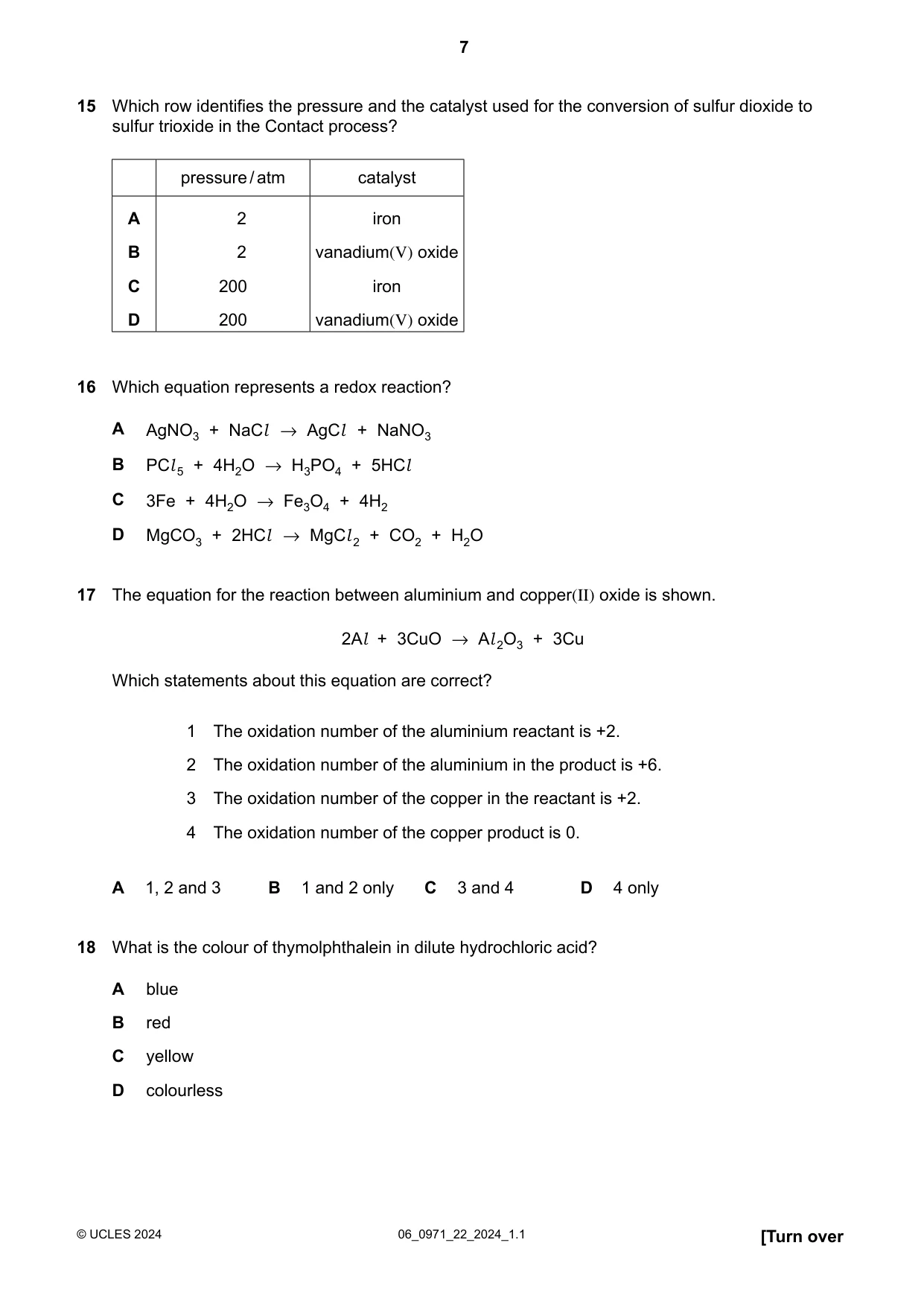 Cambridge IGCSE Chemistry (9-1) 0971 2024 May/June Paper 2 · Variant 2 question paper, page 7 of 16