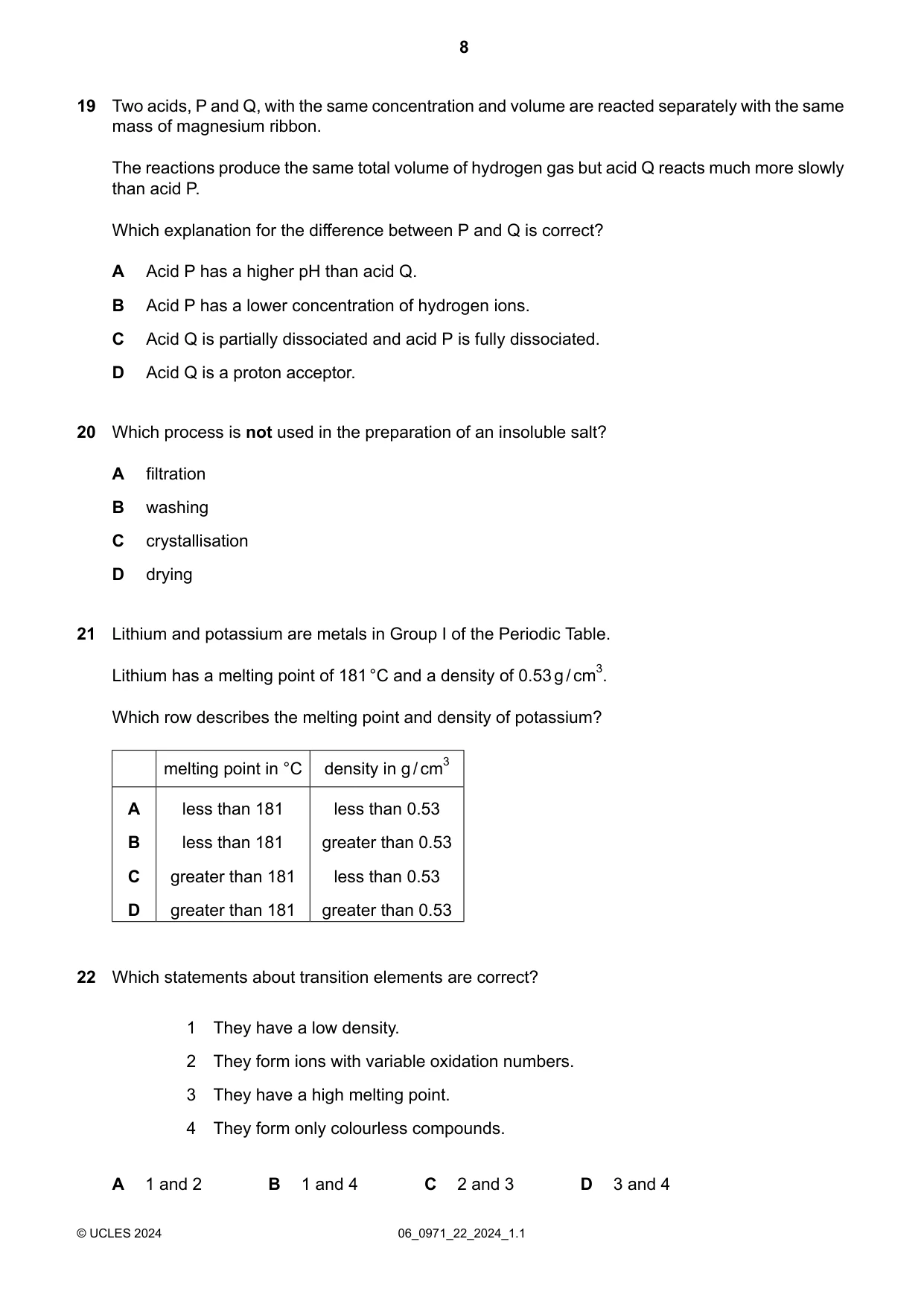 Cambridge IGCSE Chemistry (9-1) 0971 2024 May/June Paper 2 · Variant 2 question paper, page 8 of 16